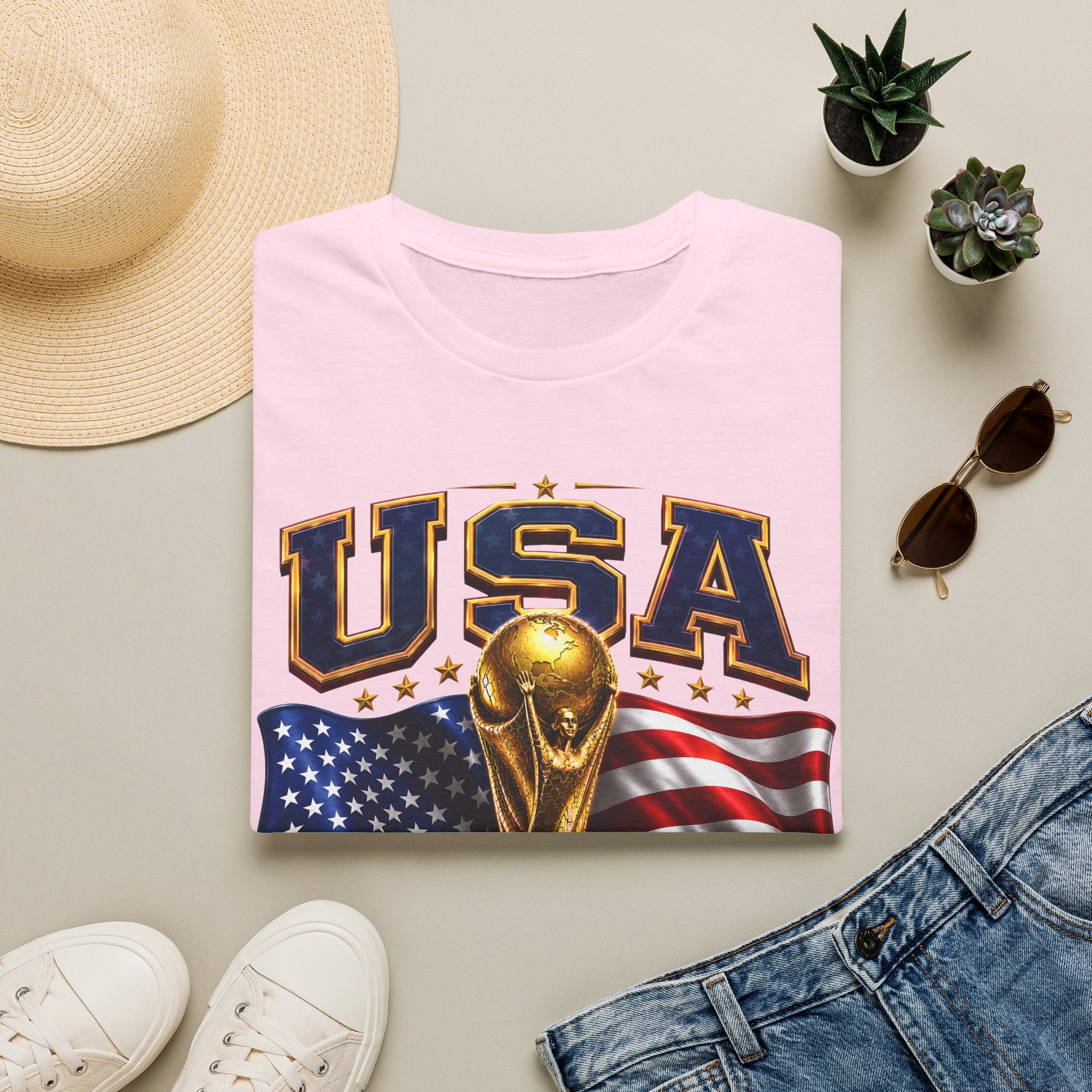 USA World Cup 2026 Soccer T-Shirt – American Flag & Trophy Design