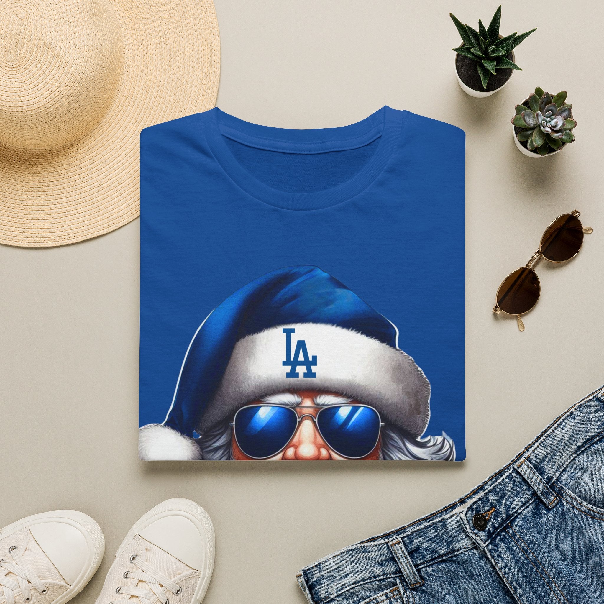 LA Dodgers Blue Santa T-Shirt — Cool Sunglasses Holiday Tee