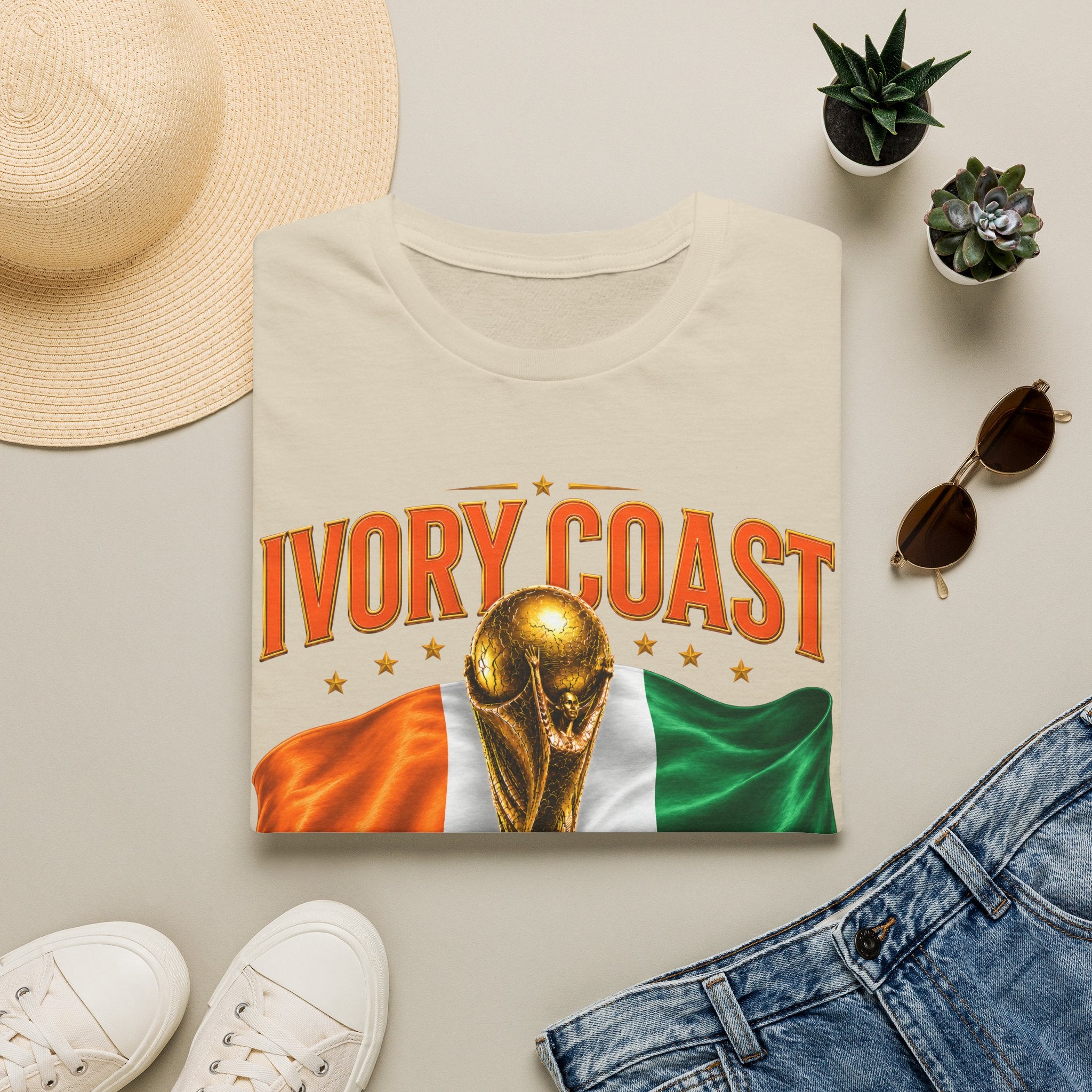 Ivory Coast 2026 World Cup T‑Shirt — FIFA Trophy & Flag Soccer Fan Tee