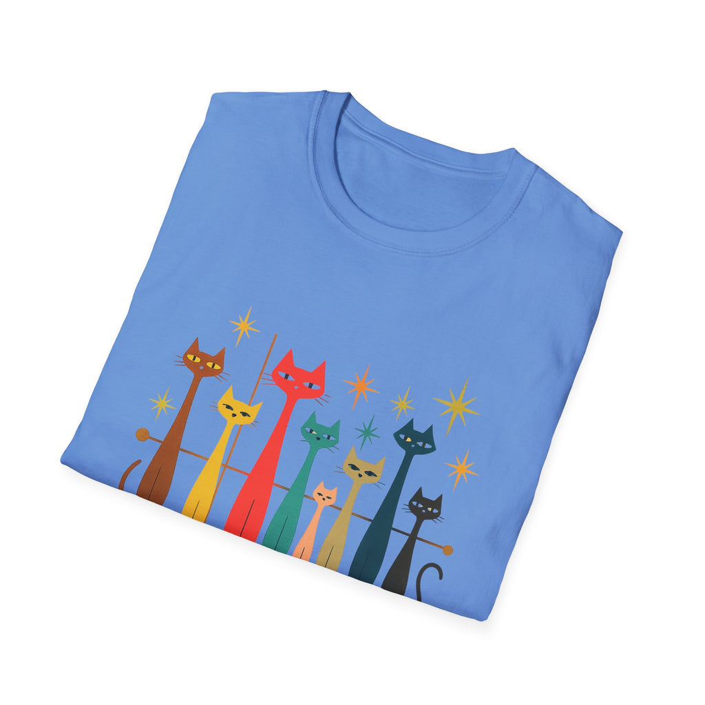 Retro Mid-Century Cats T-Shirt | Colorful Stylized Cat Illustration