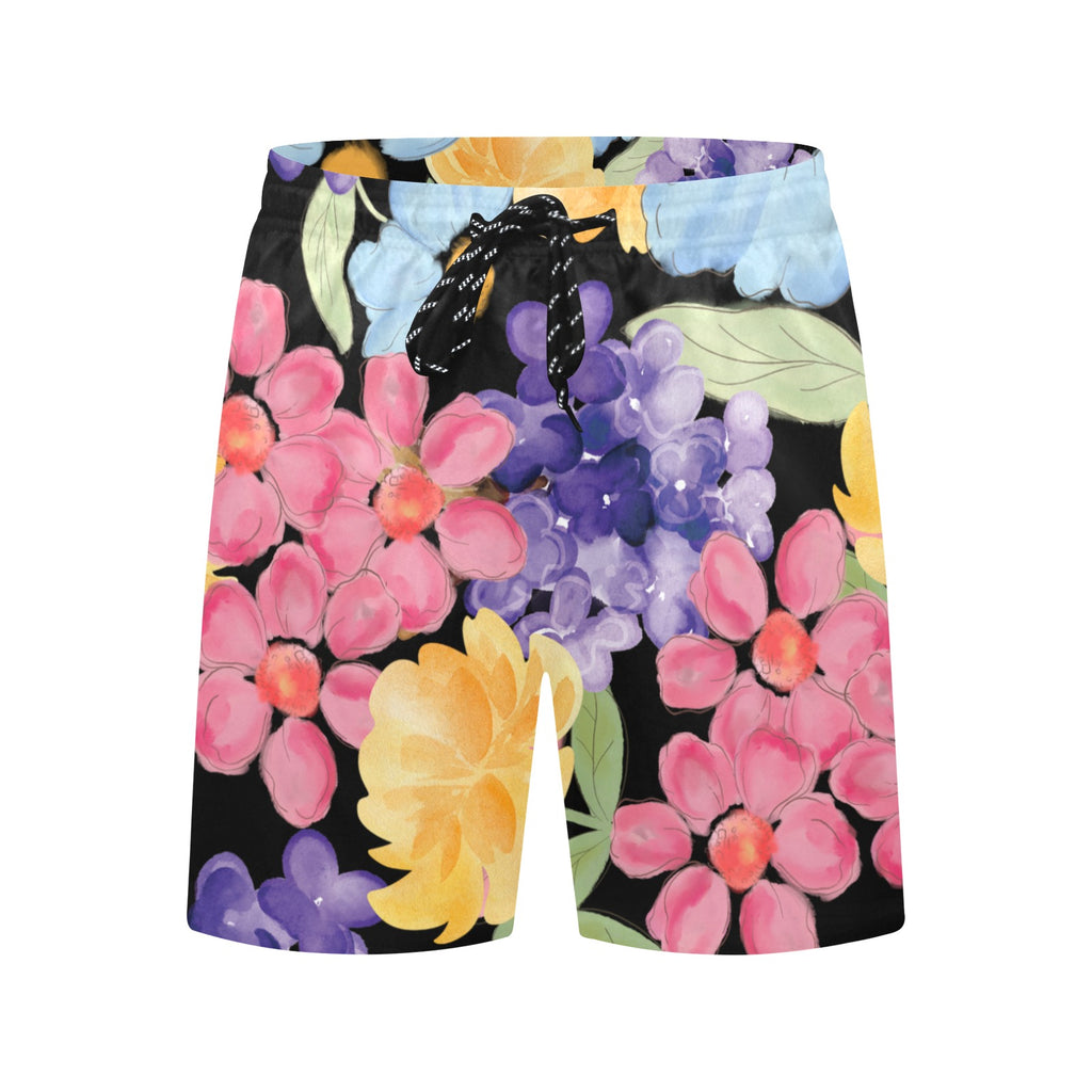 Watercolor Flowers Men's Mid-Length Beach Shorts Free Shipping
