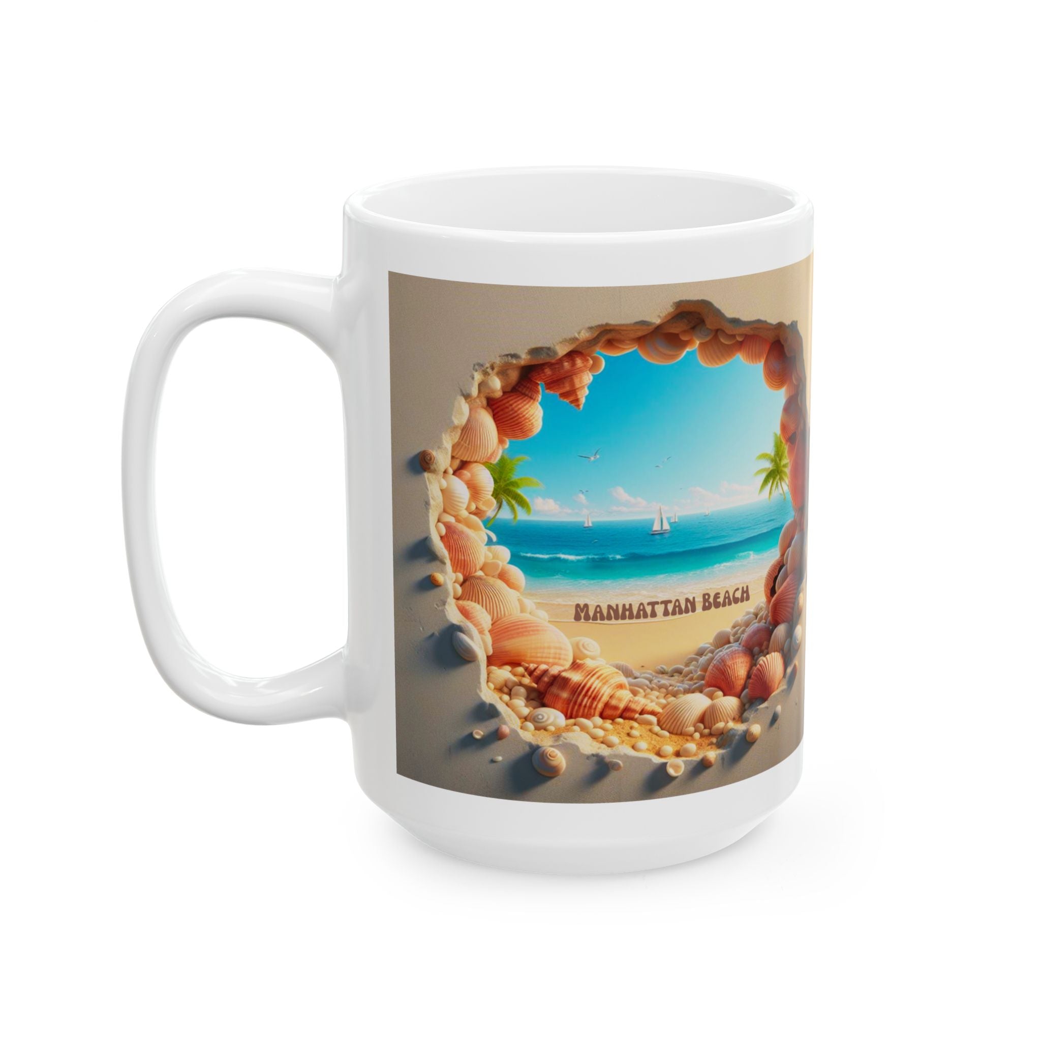Manhattan Beach Cave Scene Mug | Seaside Palm Ocean Ceramic