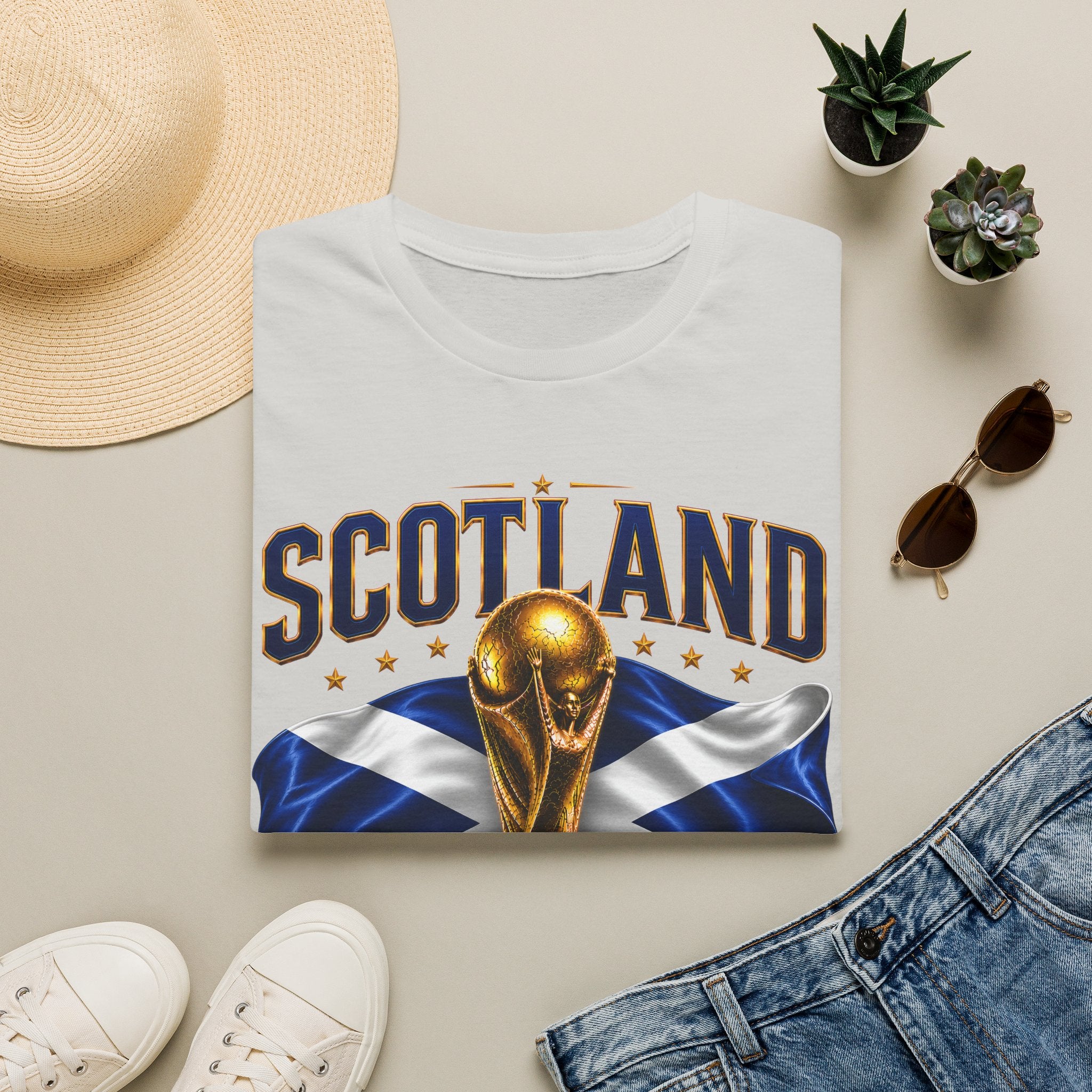 Scotland 2026 World Cup Soccer T-Shirt — Scottish Flag & Trophy Football Tee