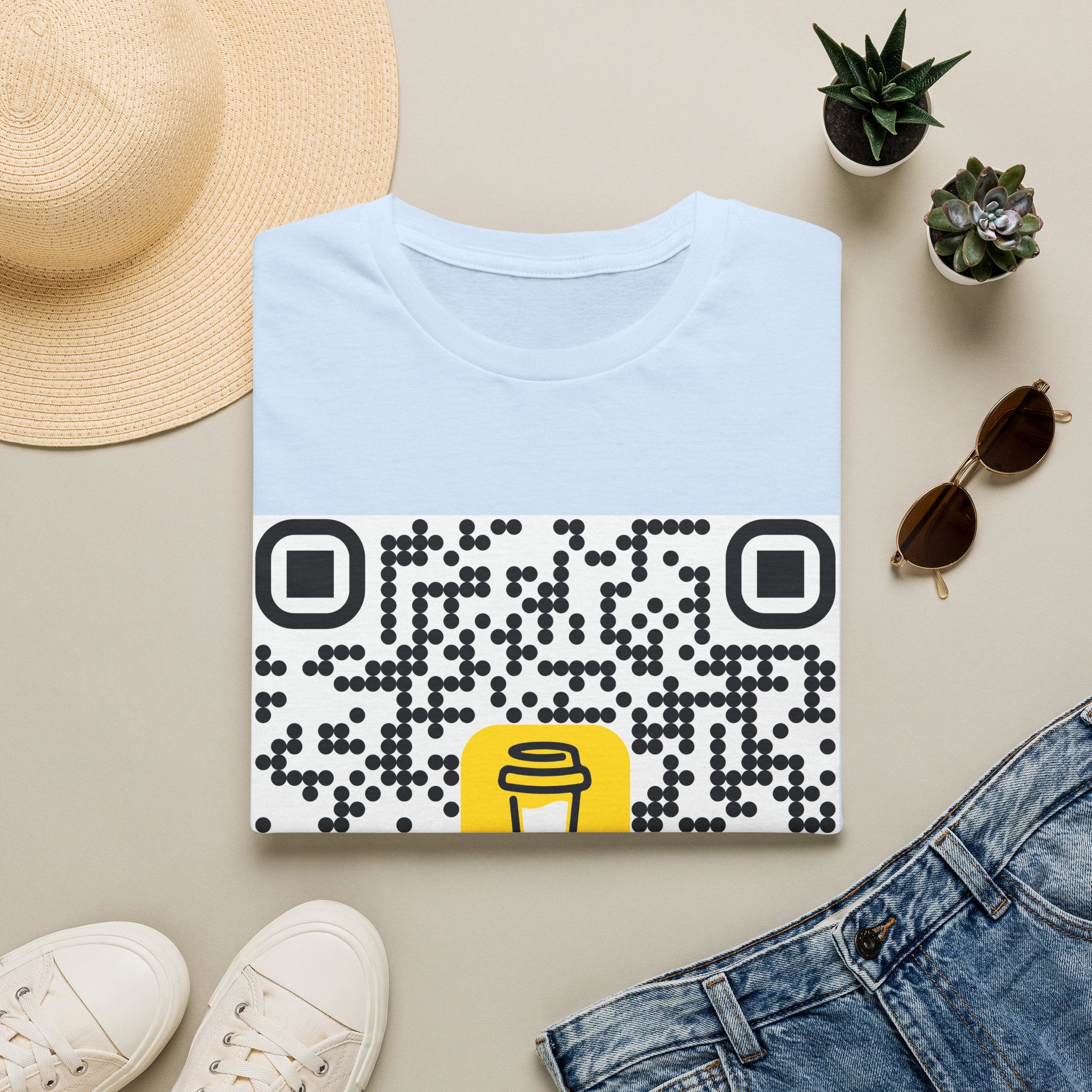QR Code Coffee Cup T‑Shirt — Scan-to-Order Cafe Tee