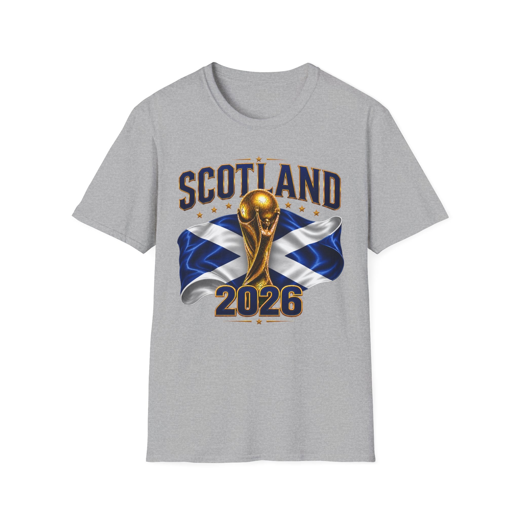 Scotland 2026 World Cup Soccer T-Shirt — Scottish Flag & Trophy Football Tee