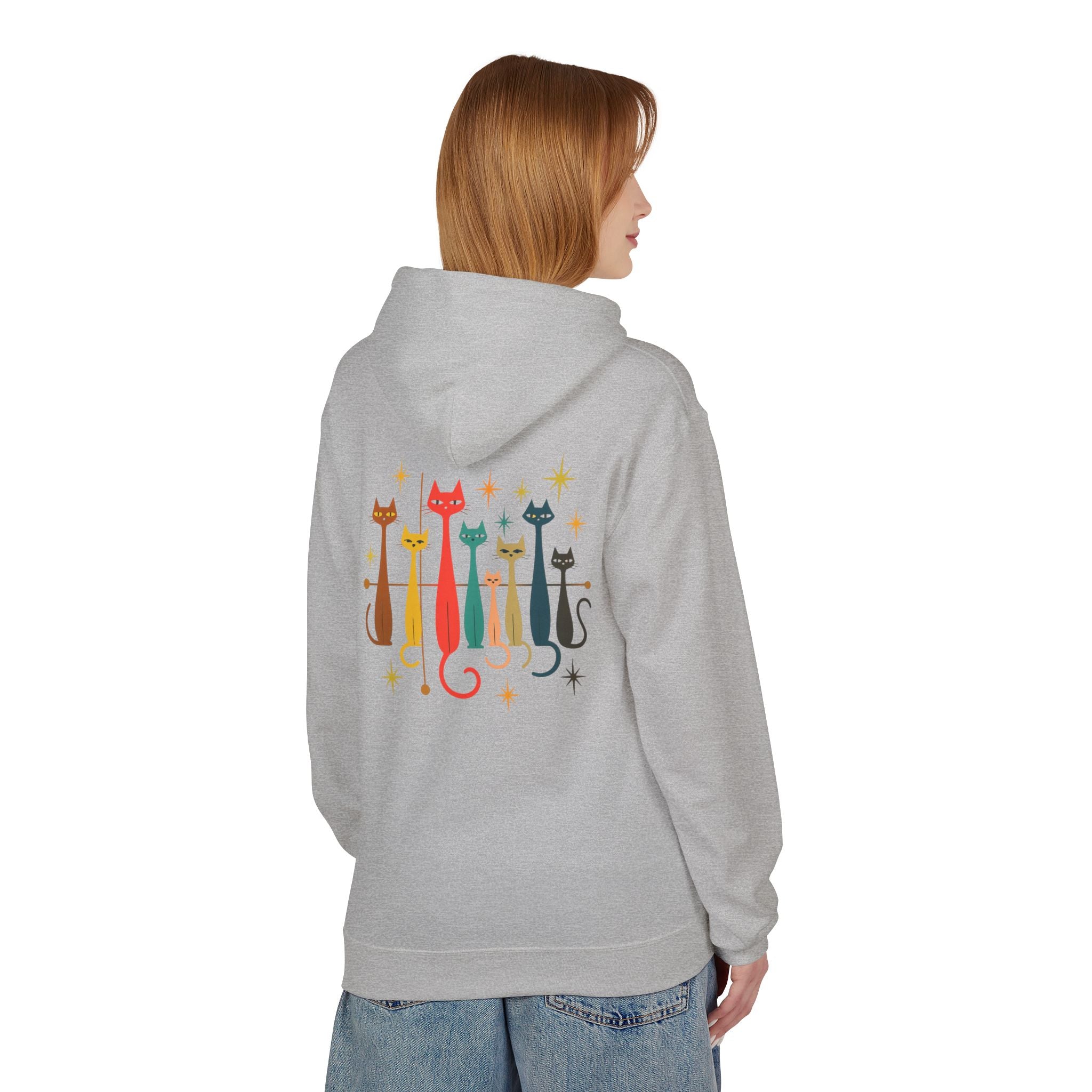 Retro Long Cats hoodie | Colorful Cat Illustration (printed front and back)