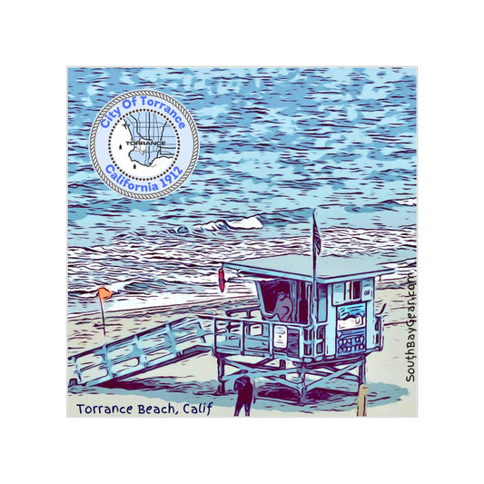 Torrance Beach Lifeguard Stand Transparent Outdoor Stickers, Square, 1pc