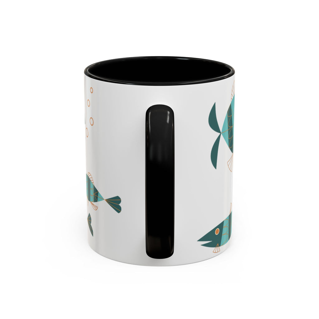 Metlox Pottery Teal Geometric Fish Mug | Accent Coffee Mug