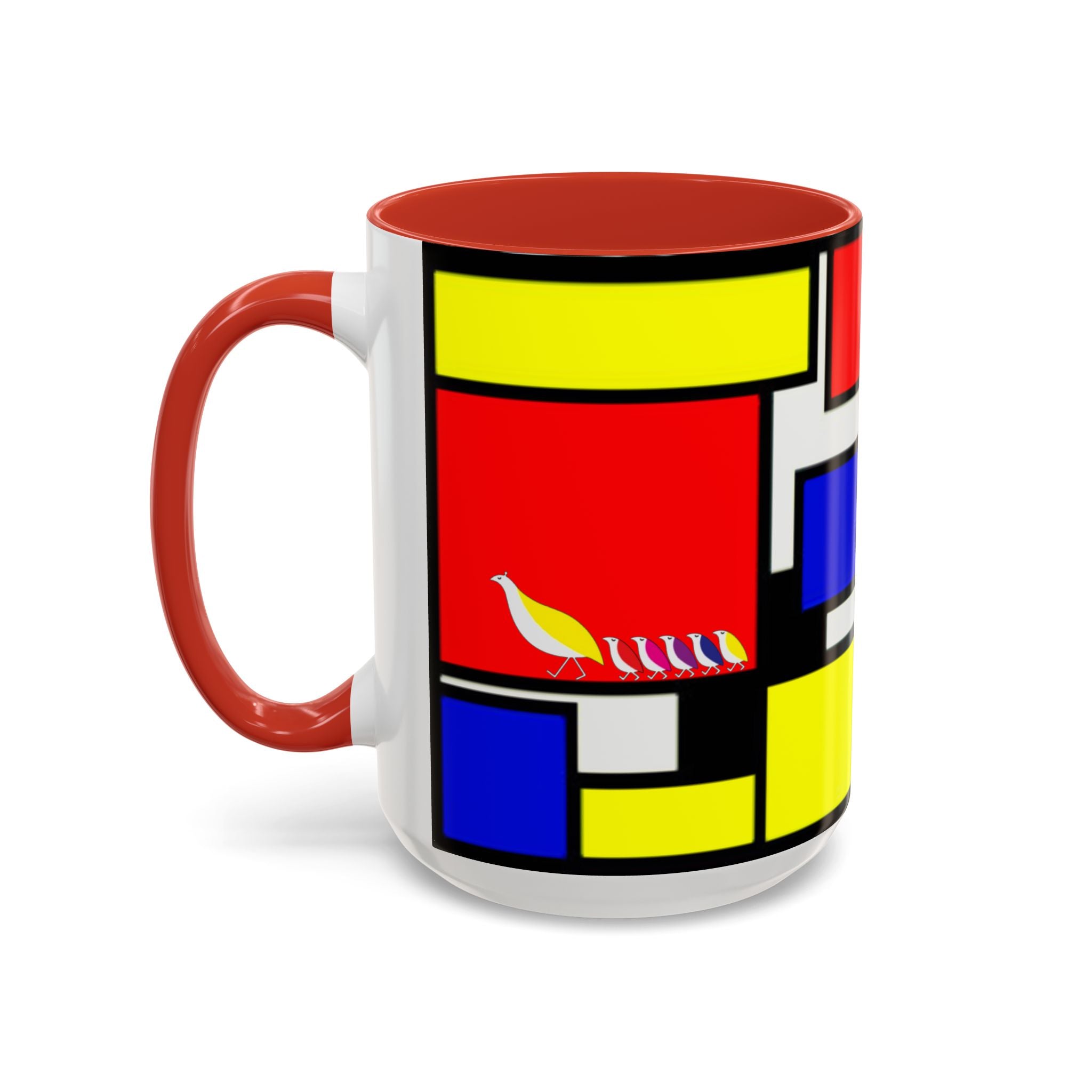 IKIYK School Bus Mondrian Style Geometric Pattern Mug | Accent Coffee Mug 11oz 15oz 1970s
