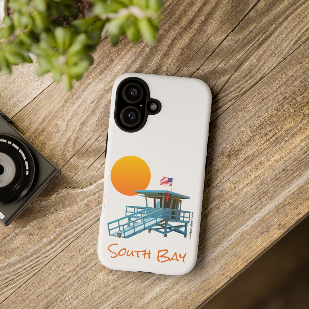 South Bay Lifeguard Stand with American Flag Tough Phone Cases