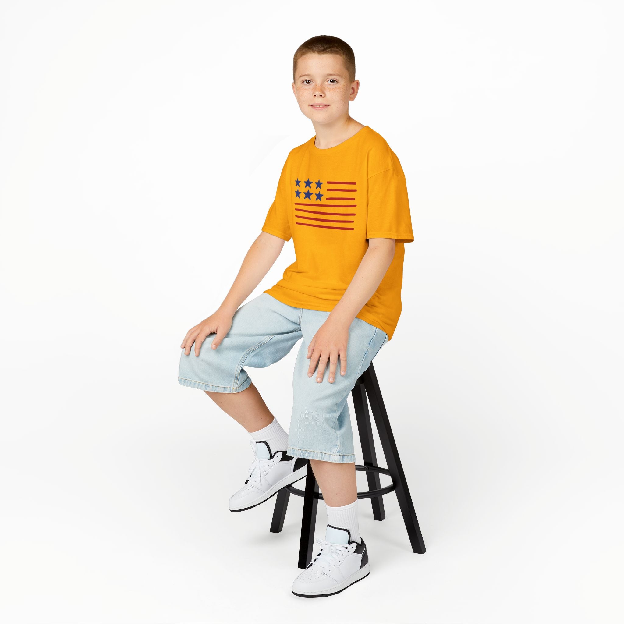 Stars and Stripes  Kids American Flag T-Shirt — Red & Blue Stars Stripe Patriotic Tee