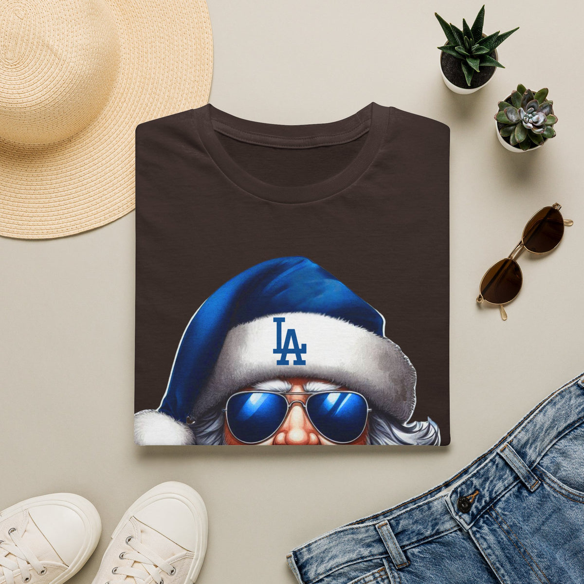 LA Dodgers Blue Santa T-Shirt — Cool Sunglasses Holiday Tee
