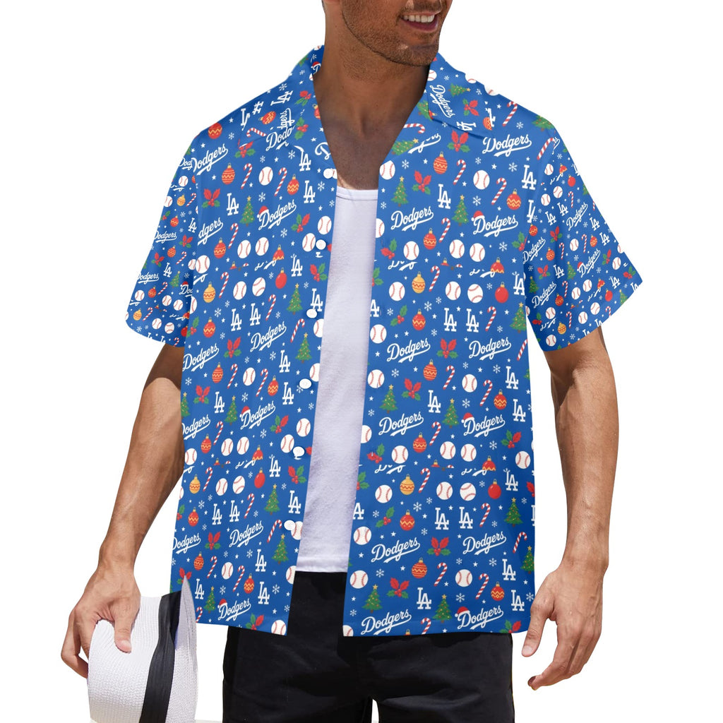 LA Dodgers Christmas Men's All Over Print Hawaiian Shirt Made In USA Ships to USA Only