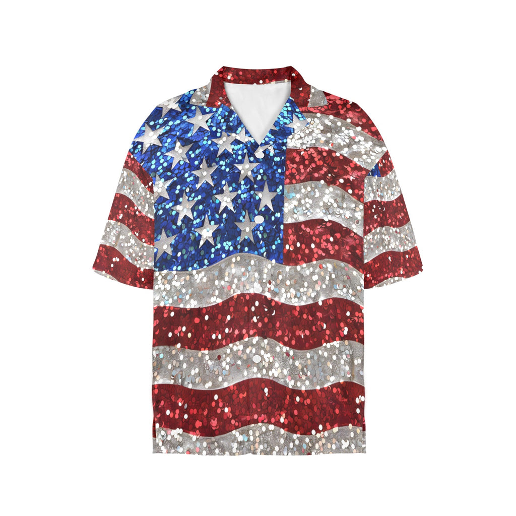 American Flag Style Women's All Over Print Shirt Made in USA