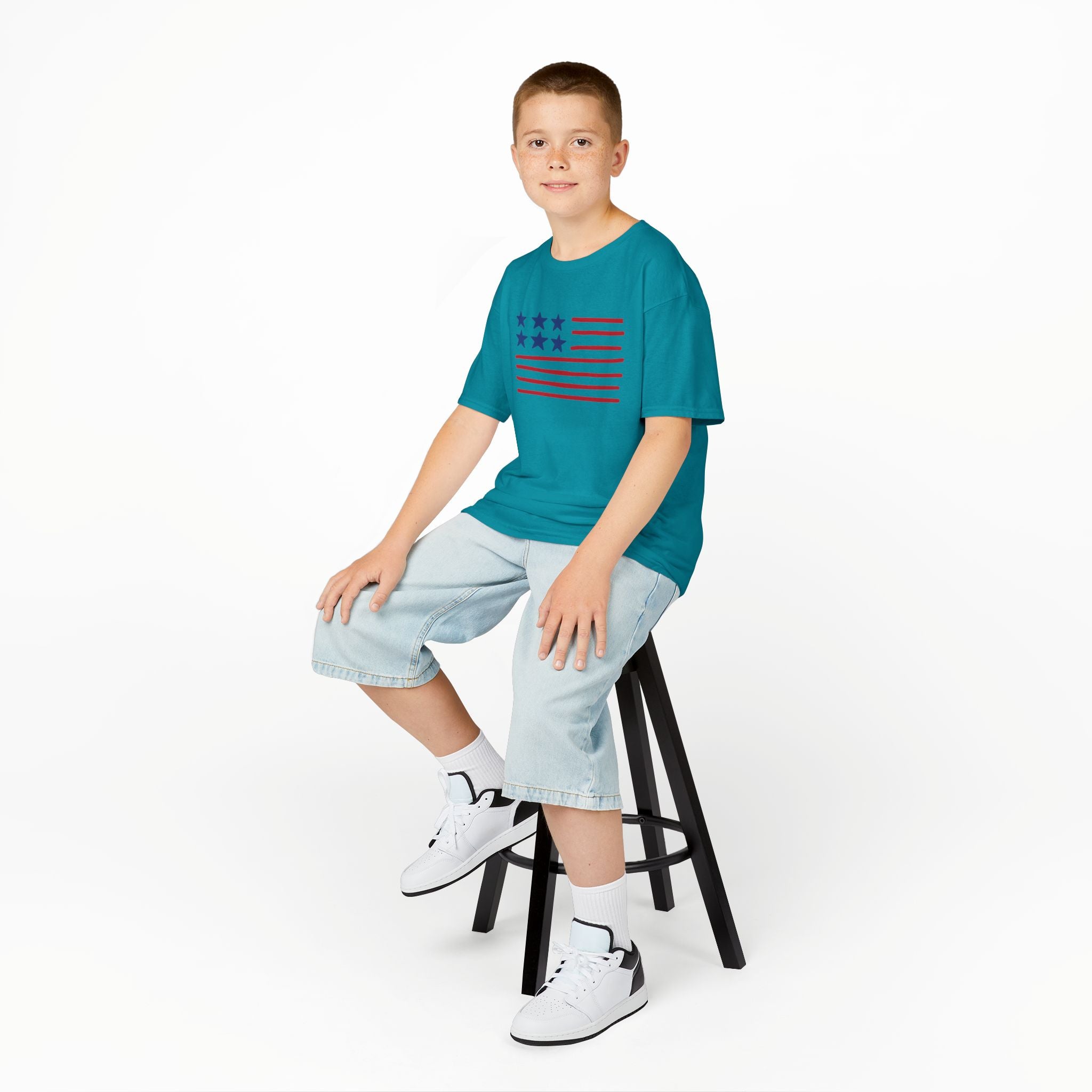 Stars and Stripes  Kids American Flag T-Shirt — Red & Blue Stars Stripe Patriotic Tee