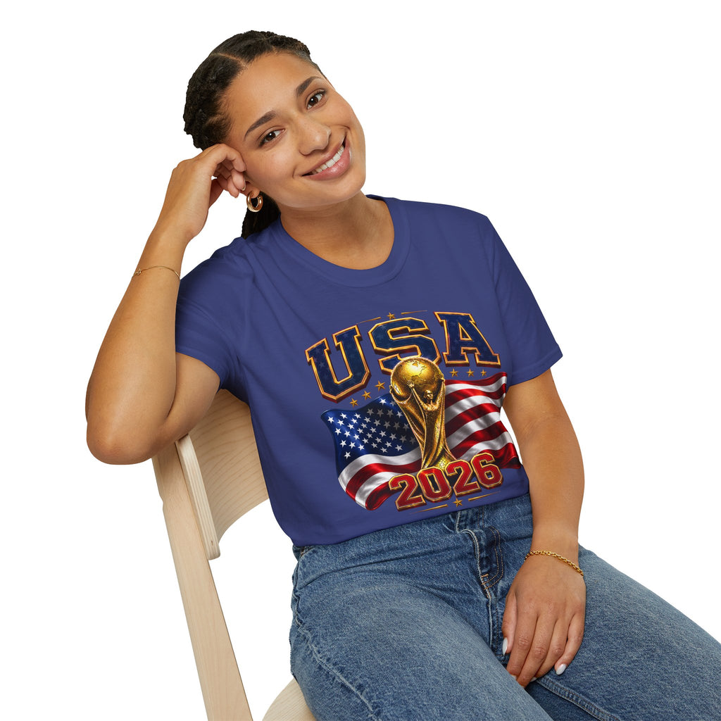USA World Cup 2026 Soccer T-Shirt – American Flag & Trophy Design
