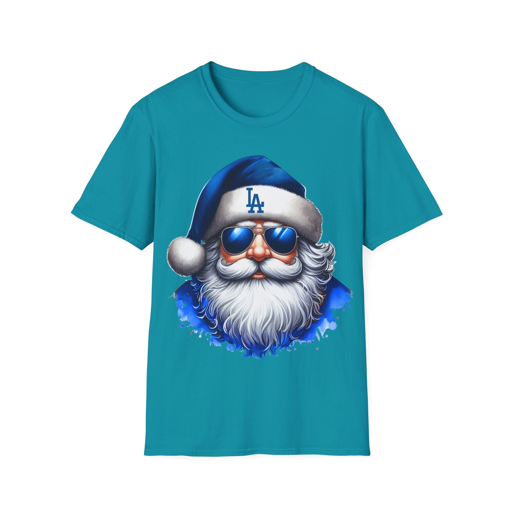 Blue Los Angeles Doyers Santa Tee | Santa Hat Graphic T-Shirt #Doyers