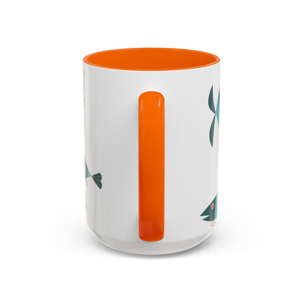 Metlox Pottery Teal Geometric Fish Mug | Accent Coffee Mug