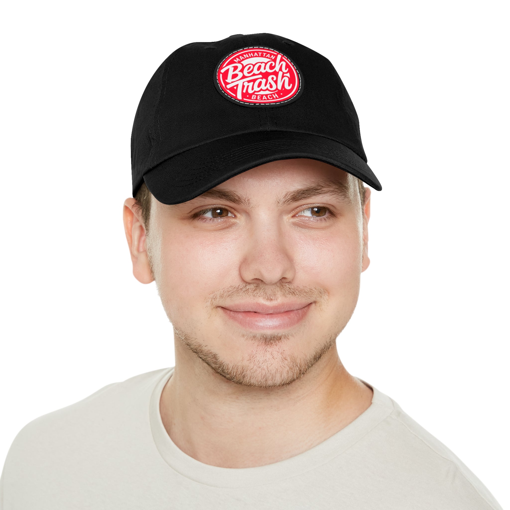 Proud to be Called Beach Trash Manhattan Beach  Leather Patch Dad Hat — Vintage Manhattan Beach Logo