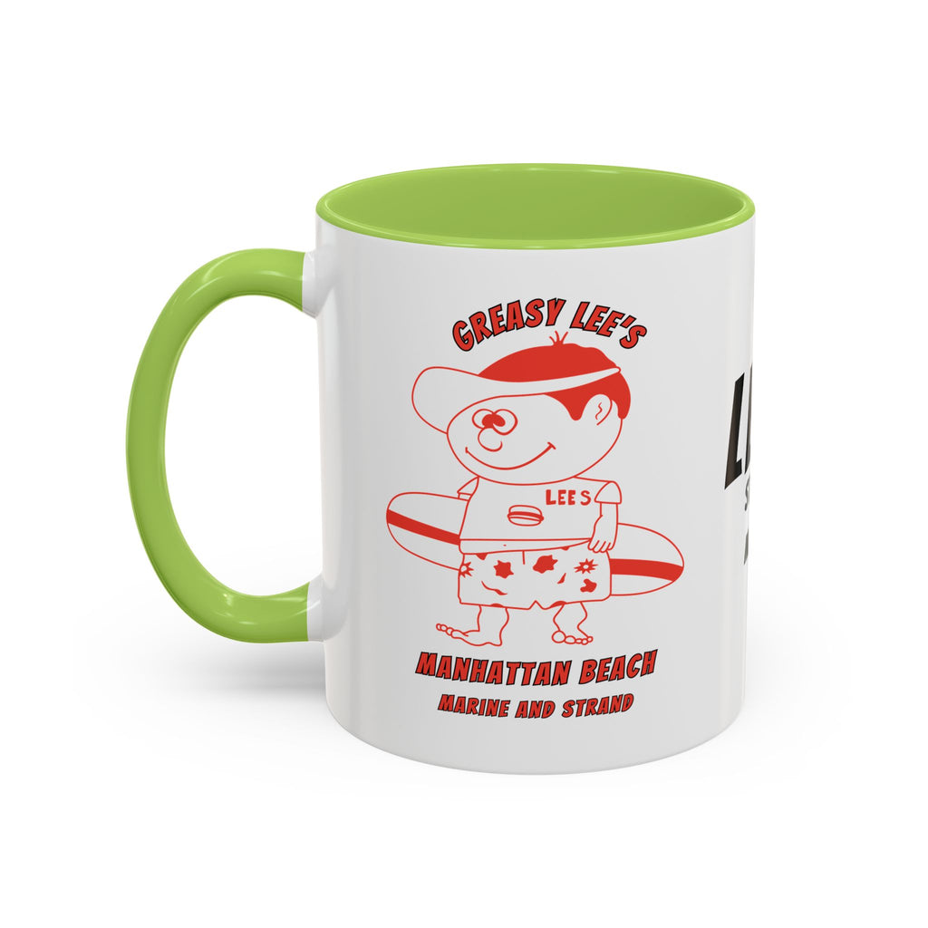 Greasy Lee's Surfer Logo Mug | Marine and Strand Manhattan Beach Old School  Accent Coffee Mug 11oz 15oz
