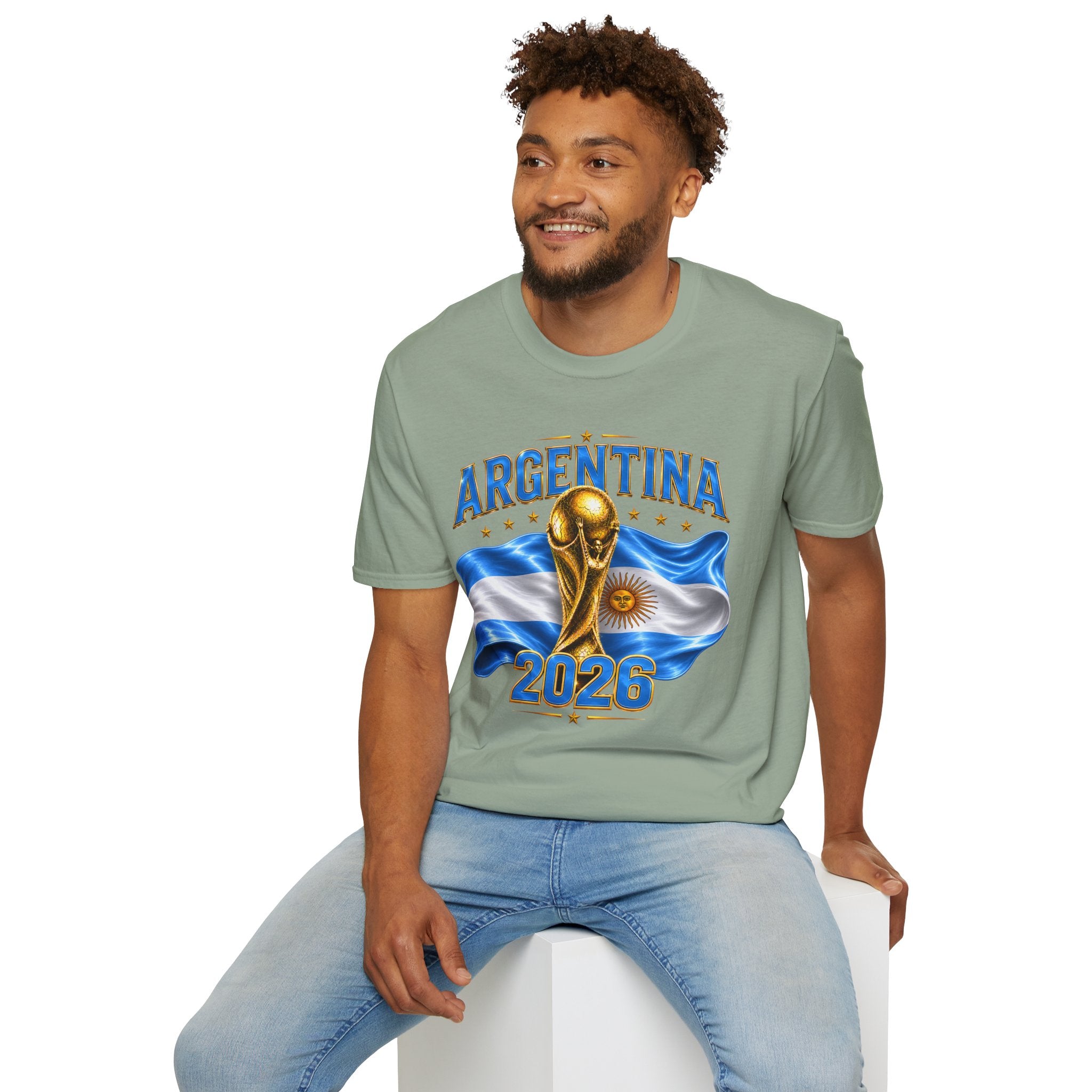 Argentina 2026 World Cup T-Shirt — Golden Trophy & Flag Soccer Fan Tee