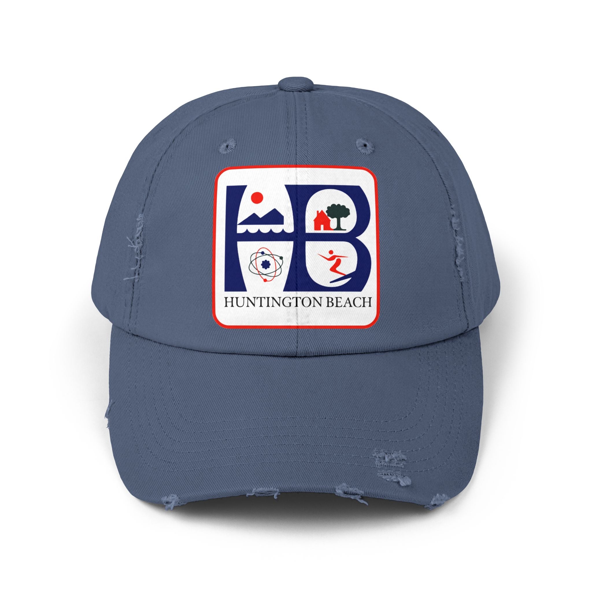 Huntington Beach Distressed Mom and Dad Hat — Vintage Surf & Coastal Patch Cap
