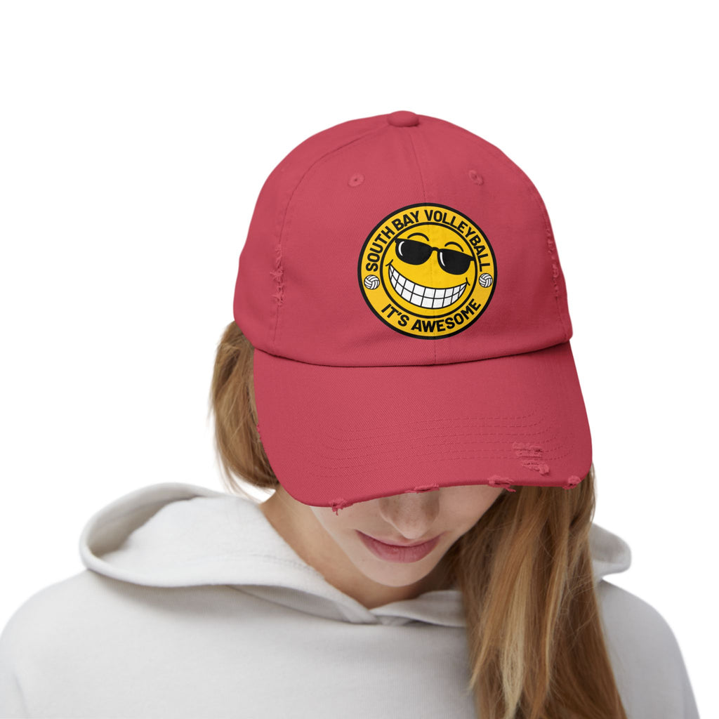 Distressed Volleyball Cap - "South Bay Volleyball It's Awesome" Smiley Logo