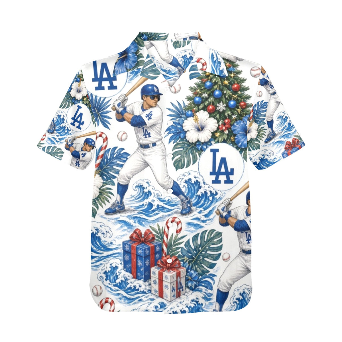 Dodgers Christmas Men's All Over Print Hawaiian Shirt Made In USA Ships to USA Only