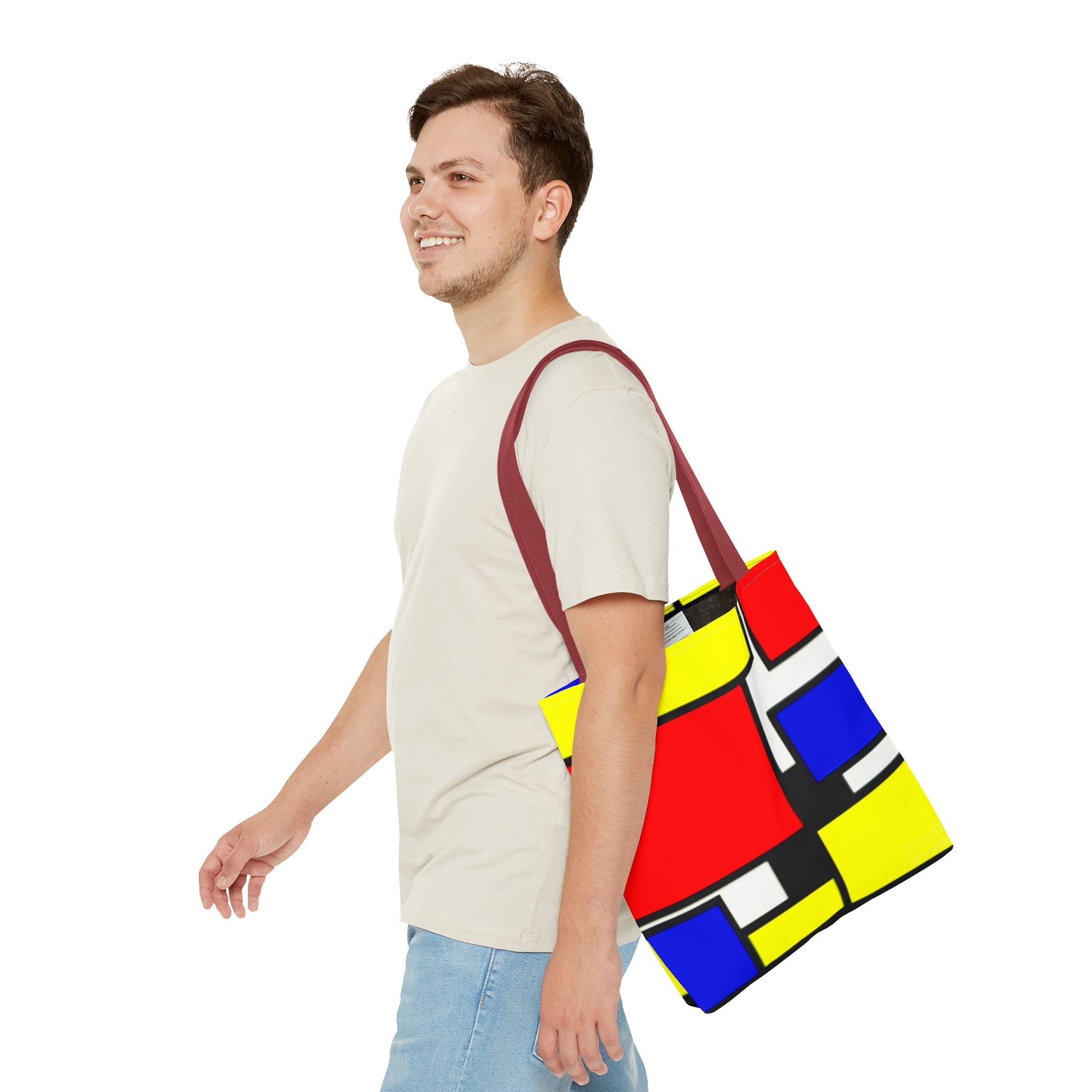 C'mon Get Happy Primary Color Geometric Grid Tote Bag | 1970s Abstract Art