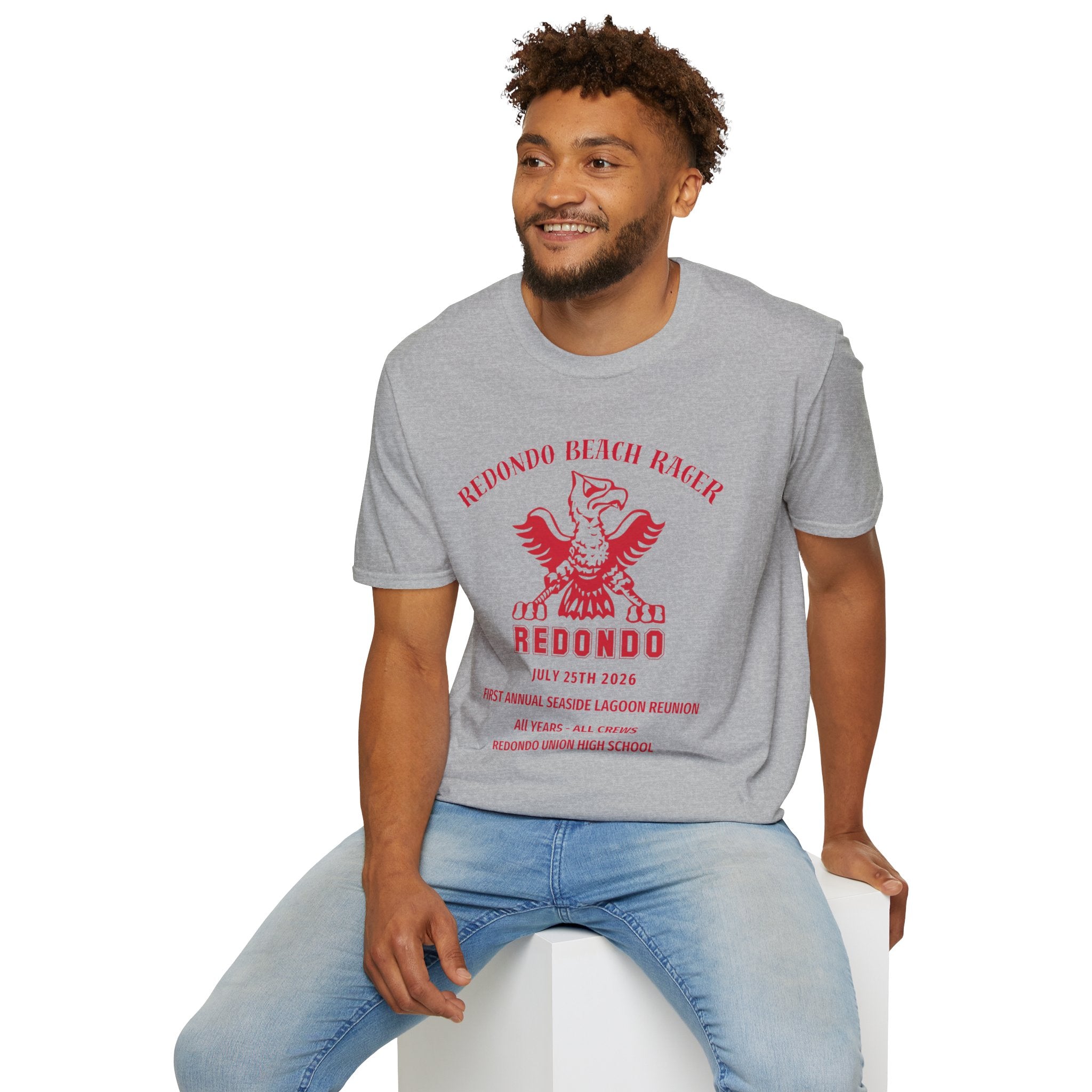 Redondo Beach Rager T-Shirt — Vintage School Spirit Graphic Tee - First Annual All Class Reunion 7-25-26 at Seaside Lagoon Redondo Beach