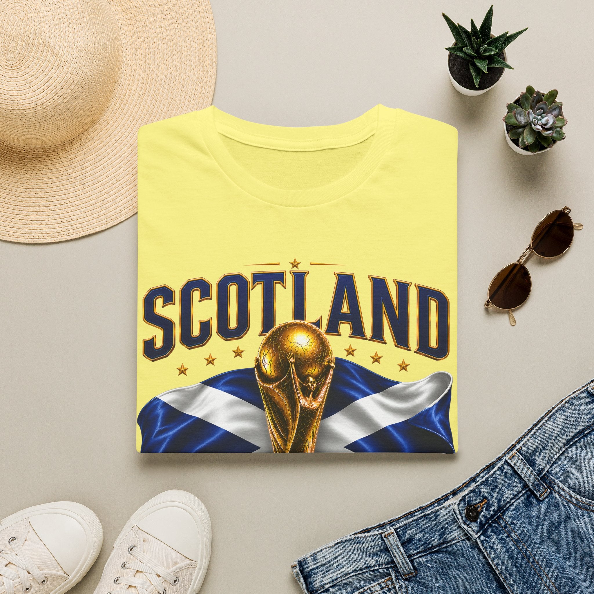 Scotland 2026 World Cup Soccer T-Shirt — Scottish Flag & Trophy Football Tee