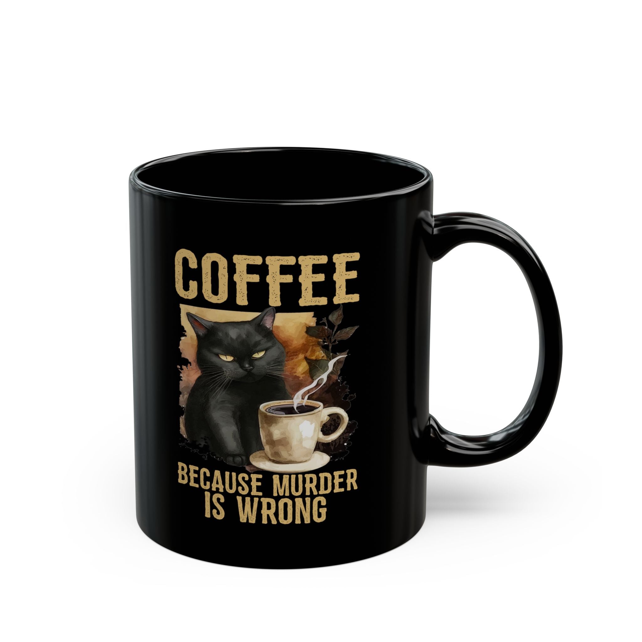 Coffee Because Murder Is Wrong mug | Black ceramic coffee mug