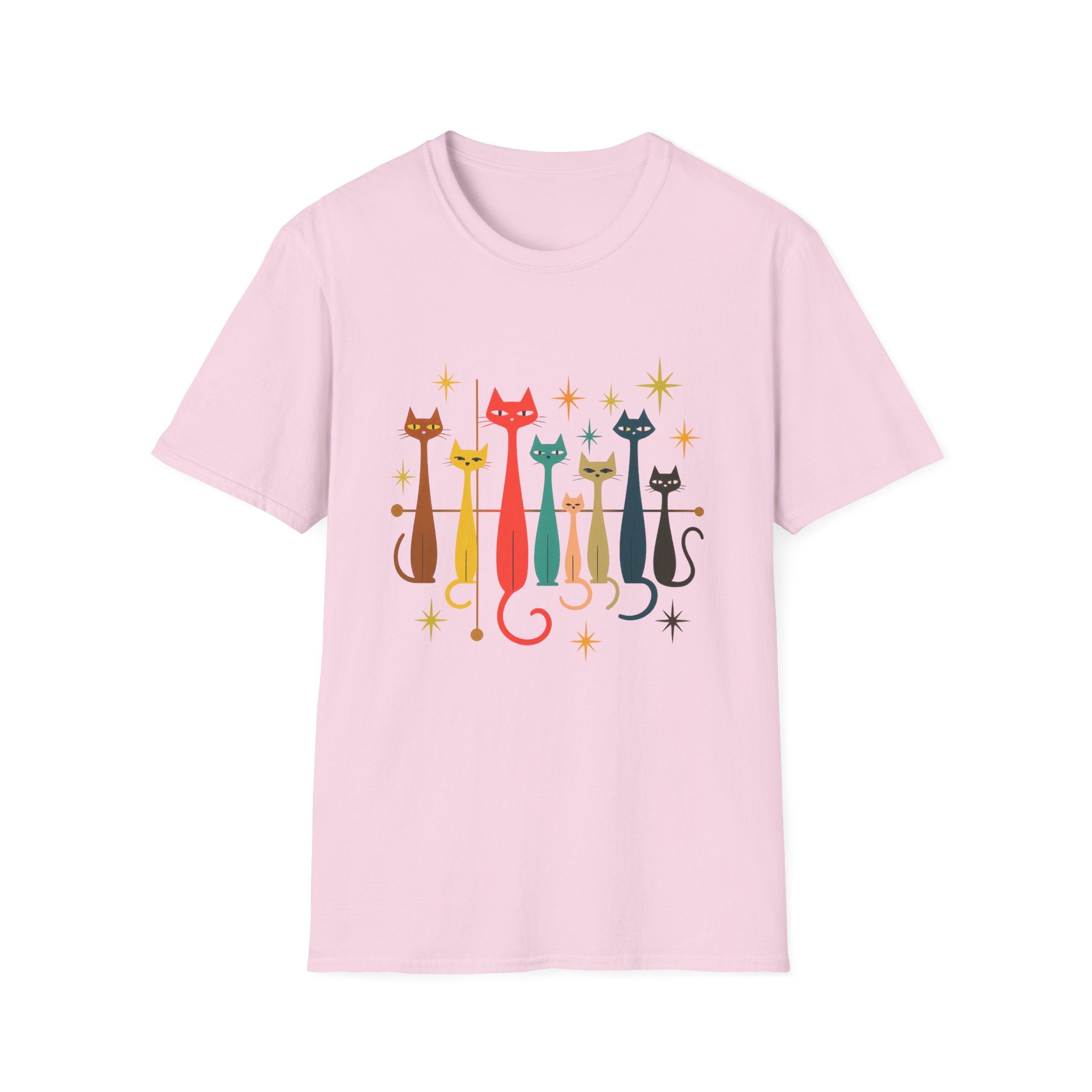 Retro Mid-Century Cats T-Shirt | Colorful Stylized Cat Illustration