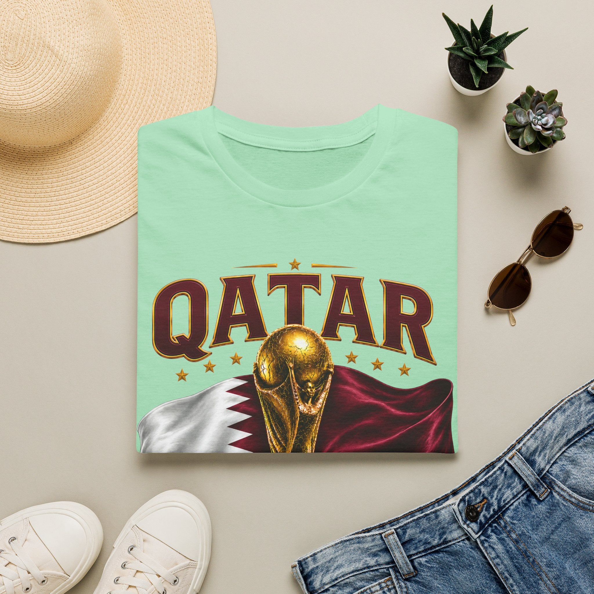 Qatar 2026 World Cup T-Shirt — Golden Trophy & Flag Soccer Tee