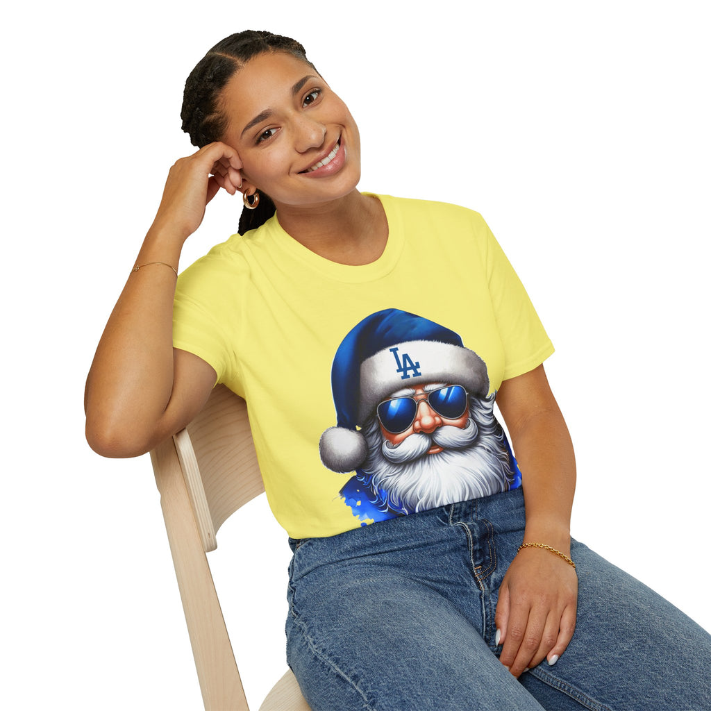 LA Dodgers Blue Santa T-Shirt — Cool Sunglasses Holiday Tee