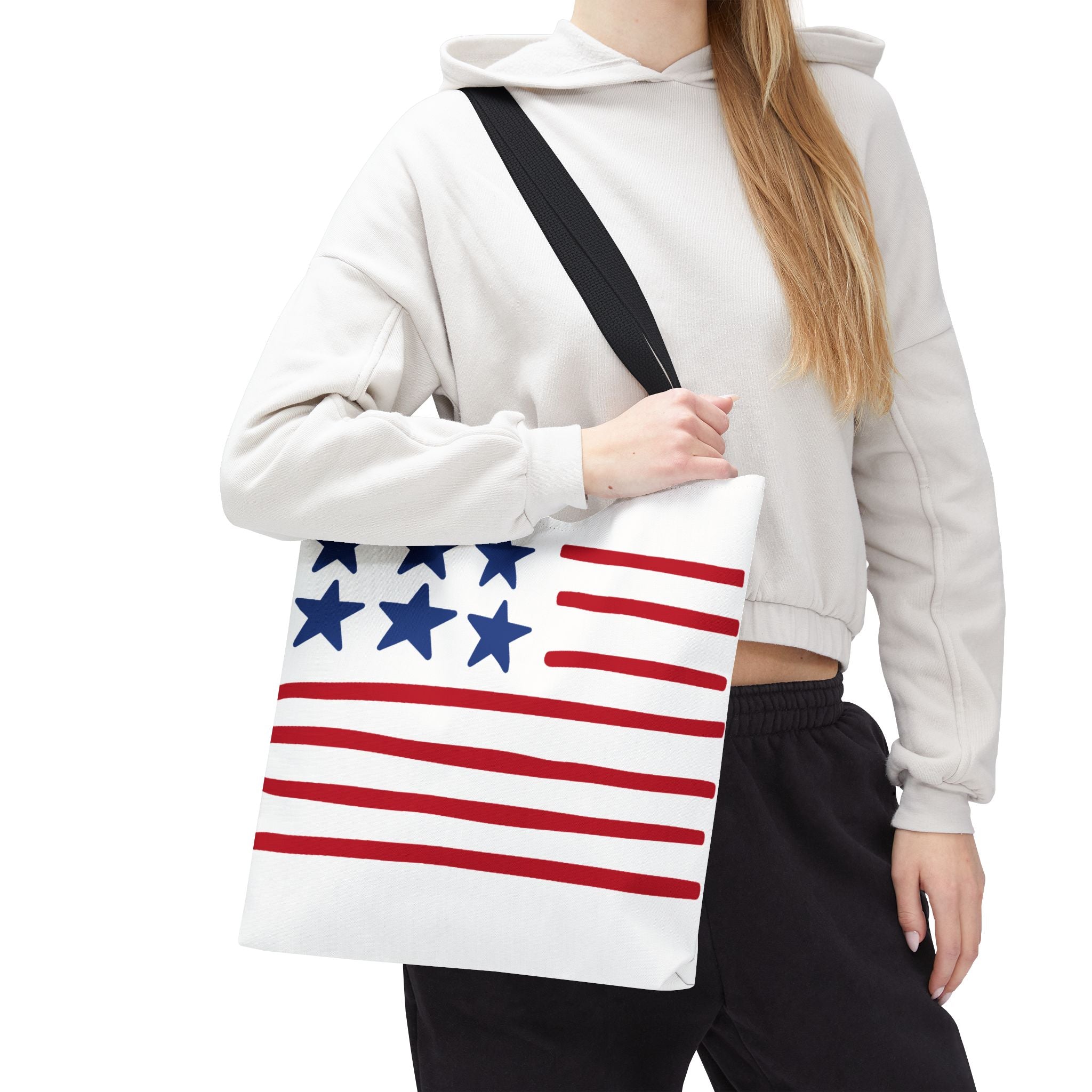American Flag Stars & Stripes Tote Bag — Patriotic Canvas Beach Grocery Bag