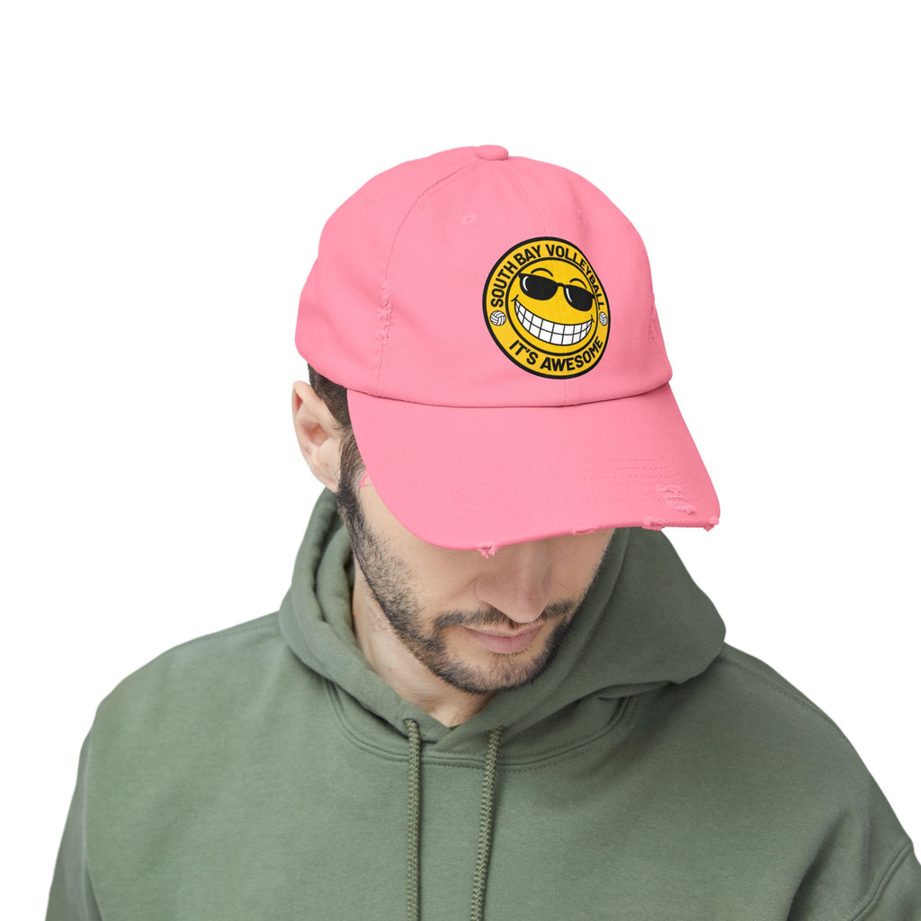 Distressed Volleyball Cap - "South Bay Volleyball It's Awesome" Smiley Logo