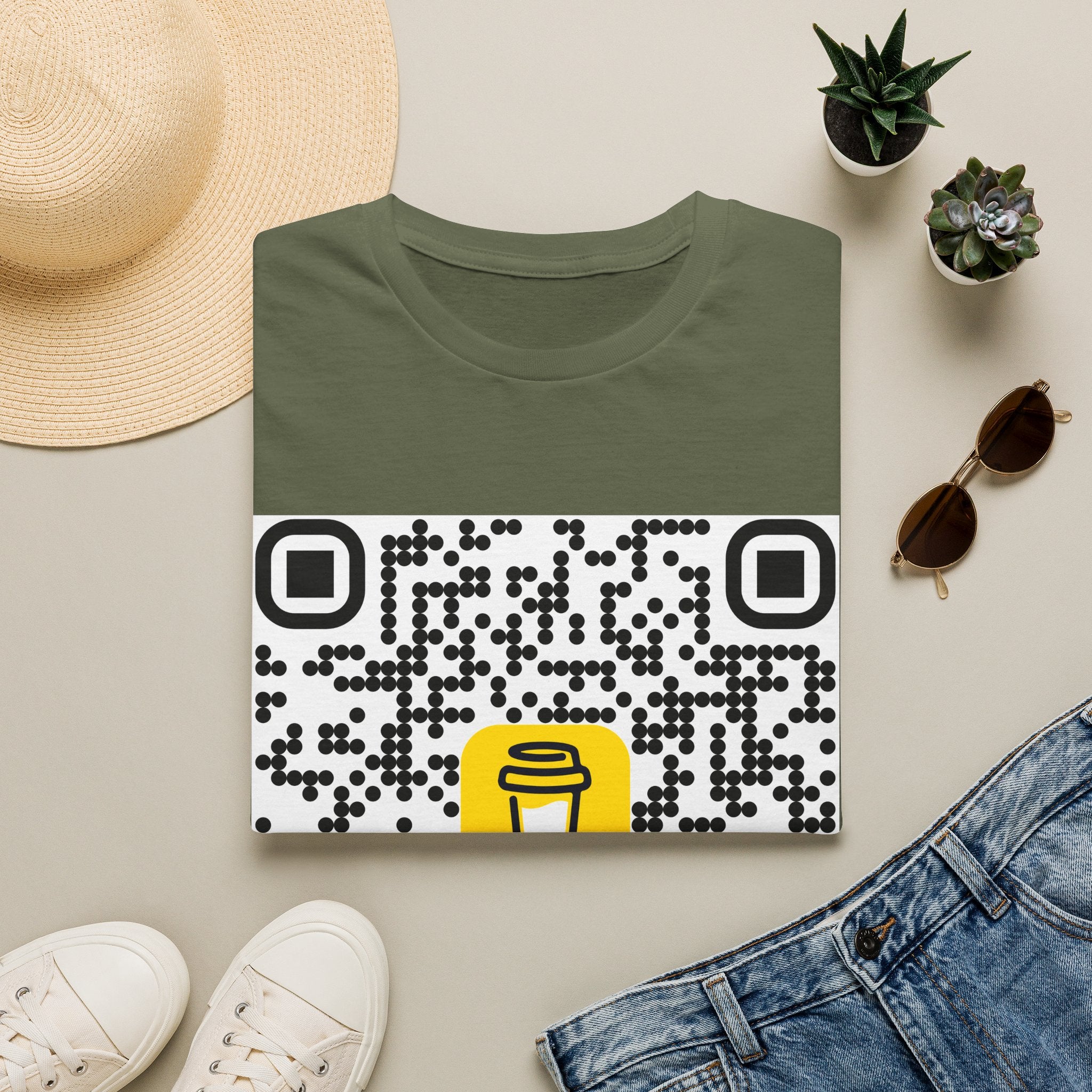 QR Code Coffee Cup T‑Shirt — Scan-to-Order Cafe Tee