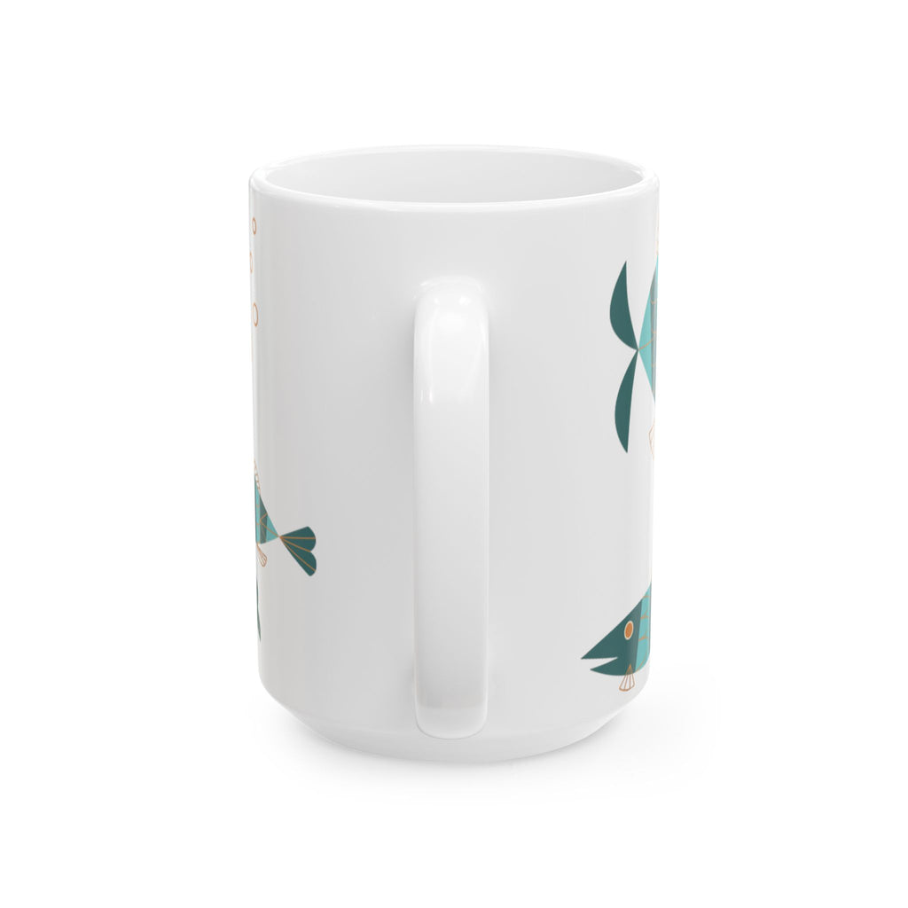 Metlox Pottery Teal Geometric Fish Mug | Ceramic Coffee Tea Cup