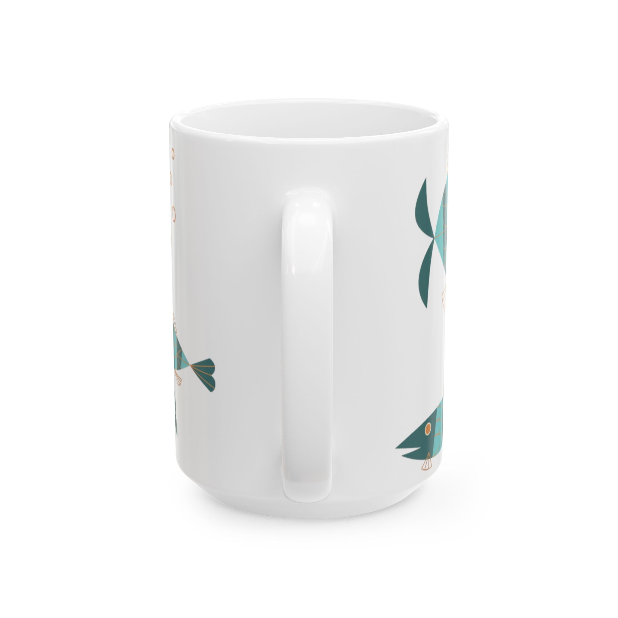 Metlox Pottery Teal Geometric Fish Mug | Ceramic Coffee Tea Cup