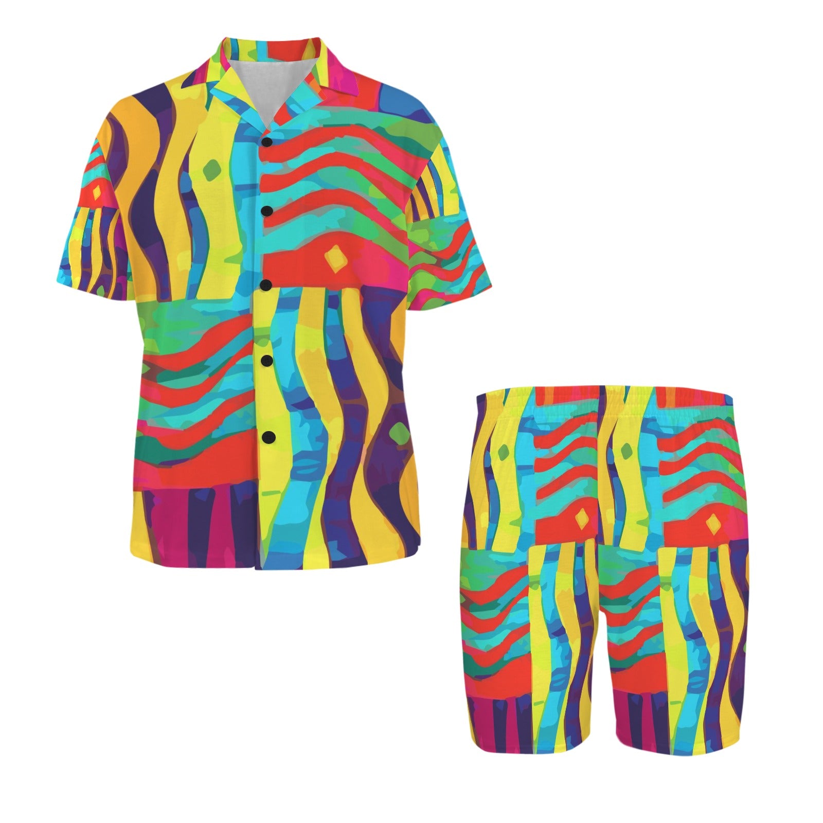 Art Deco Men's V-Neck Short Pajama Set (Made in USA，Ships to USA Only)