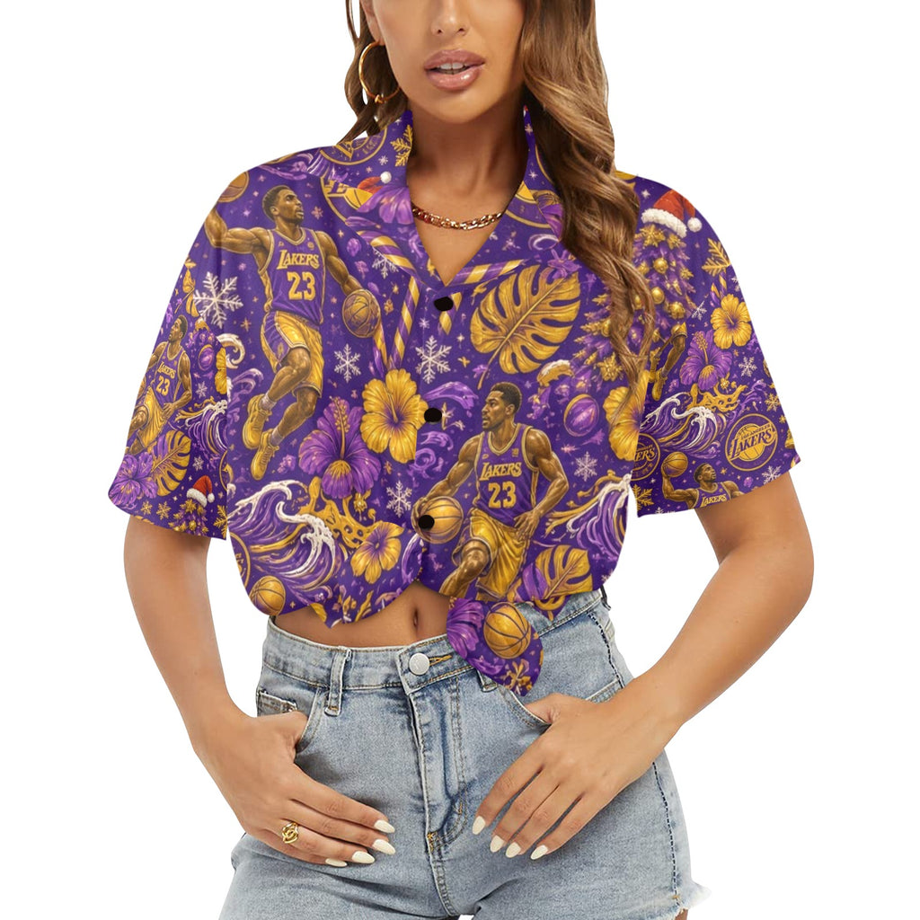 Lakers Christmas omen's All Over Print Hawaiian Shirt （Made in USA Ships to USA Only）