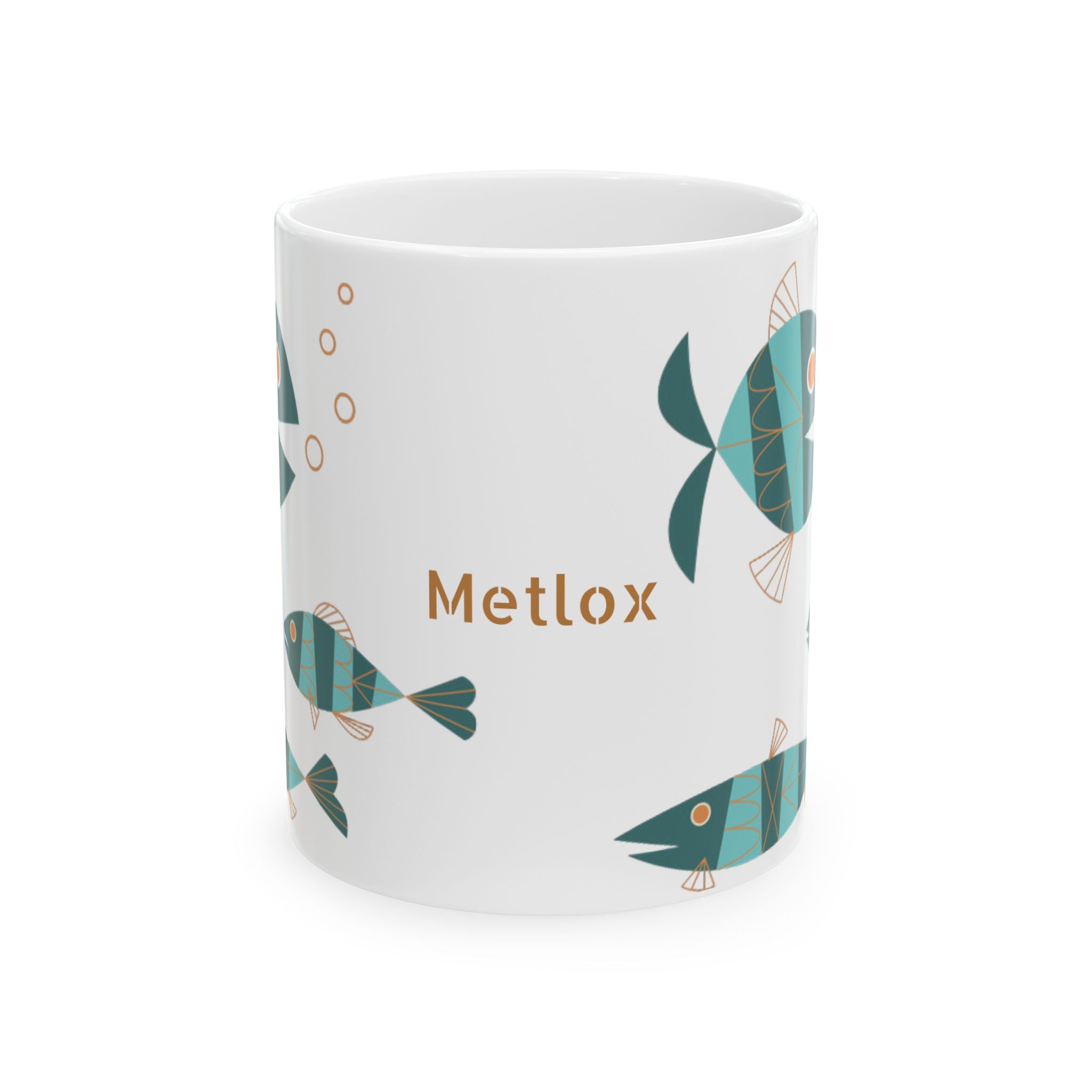 Metlox Pottery Teal Geometric Fish Mug | Ceramic Coffee Tea Cup