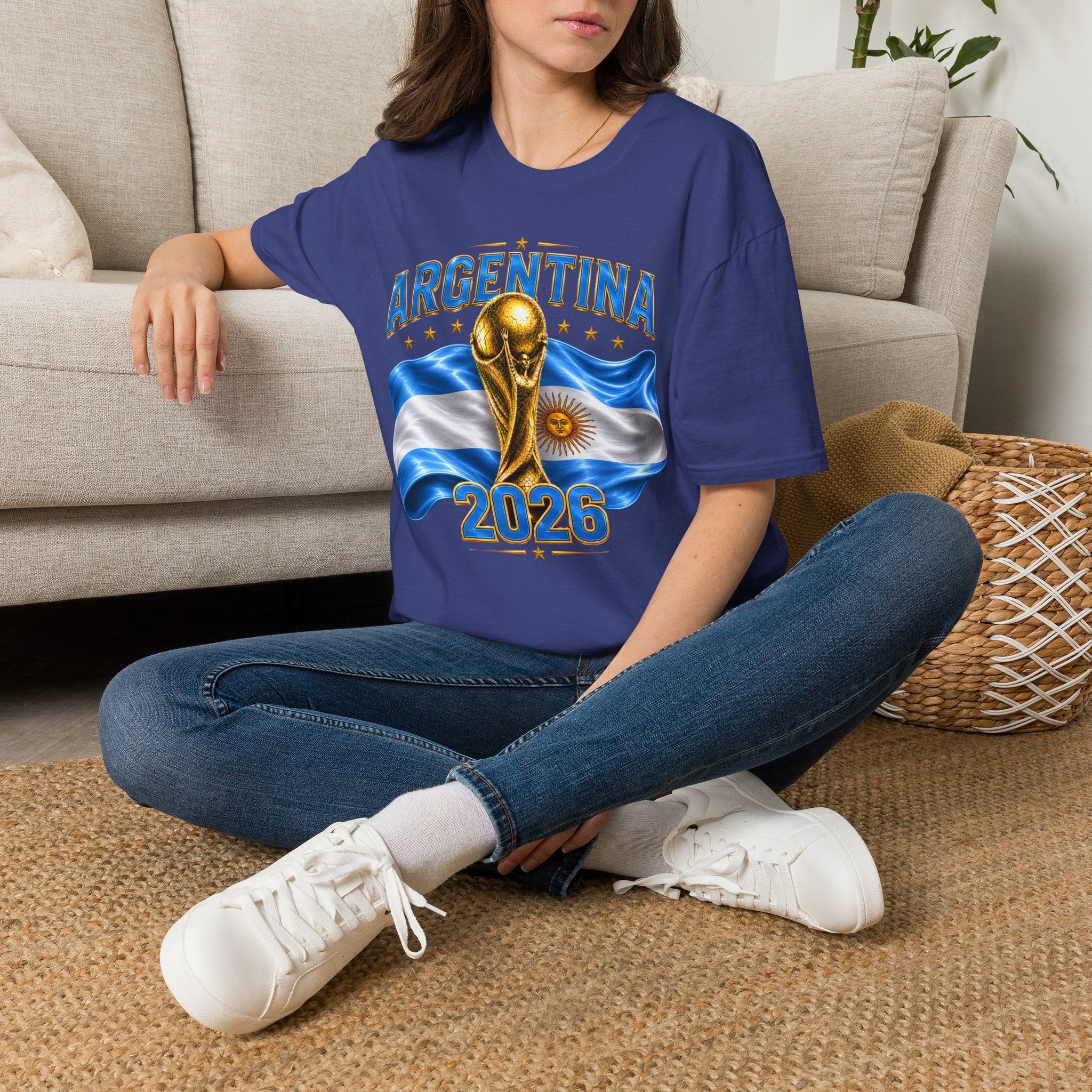 Argentina 2026 World Cup T-Shirt — Golden Trophy & Flag Soccer Fan Tee