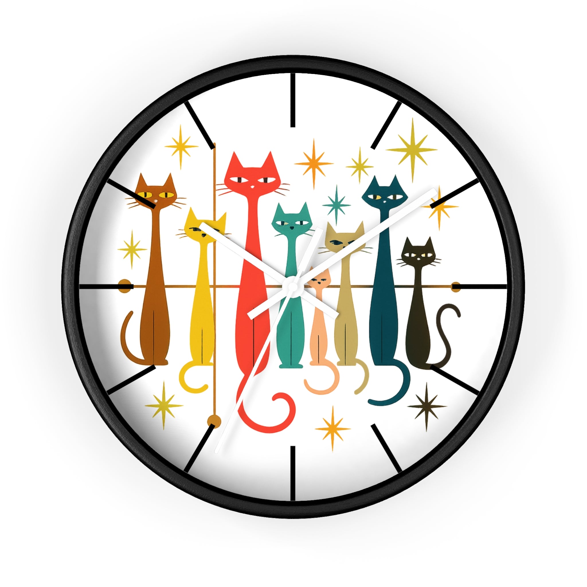 Mid Century Modern Cats Wall Clock | Retro Atomic Kitty Design