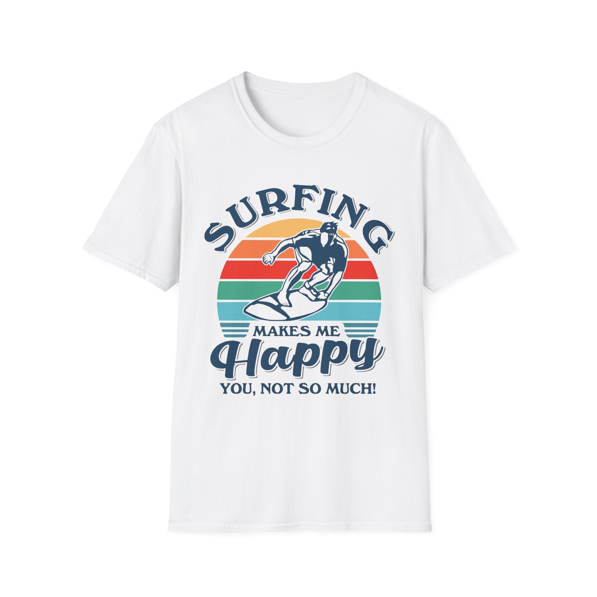 Surfing Makes Me Happy T-Shirt | Retro Sunset Surfer Graphic