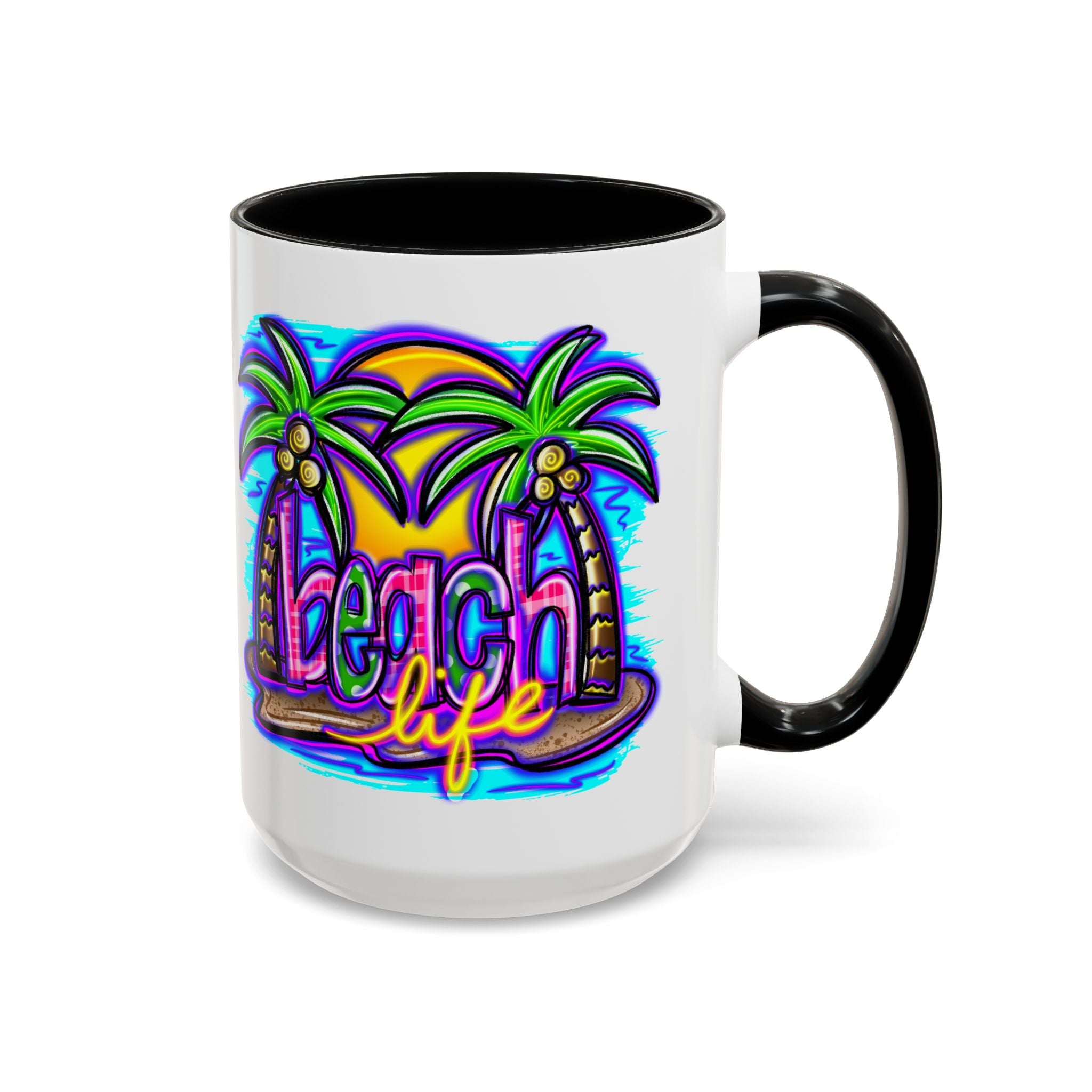 Beach Life Coffee Mug — Tropical Palm Sunset Accent Mug (11/15oz)