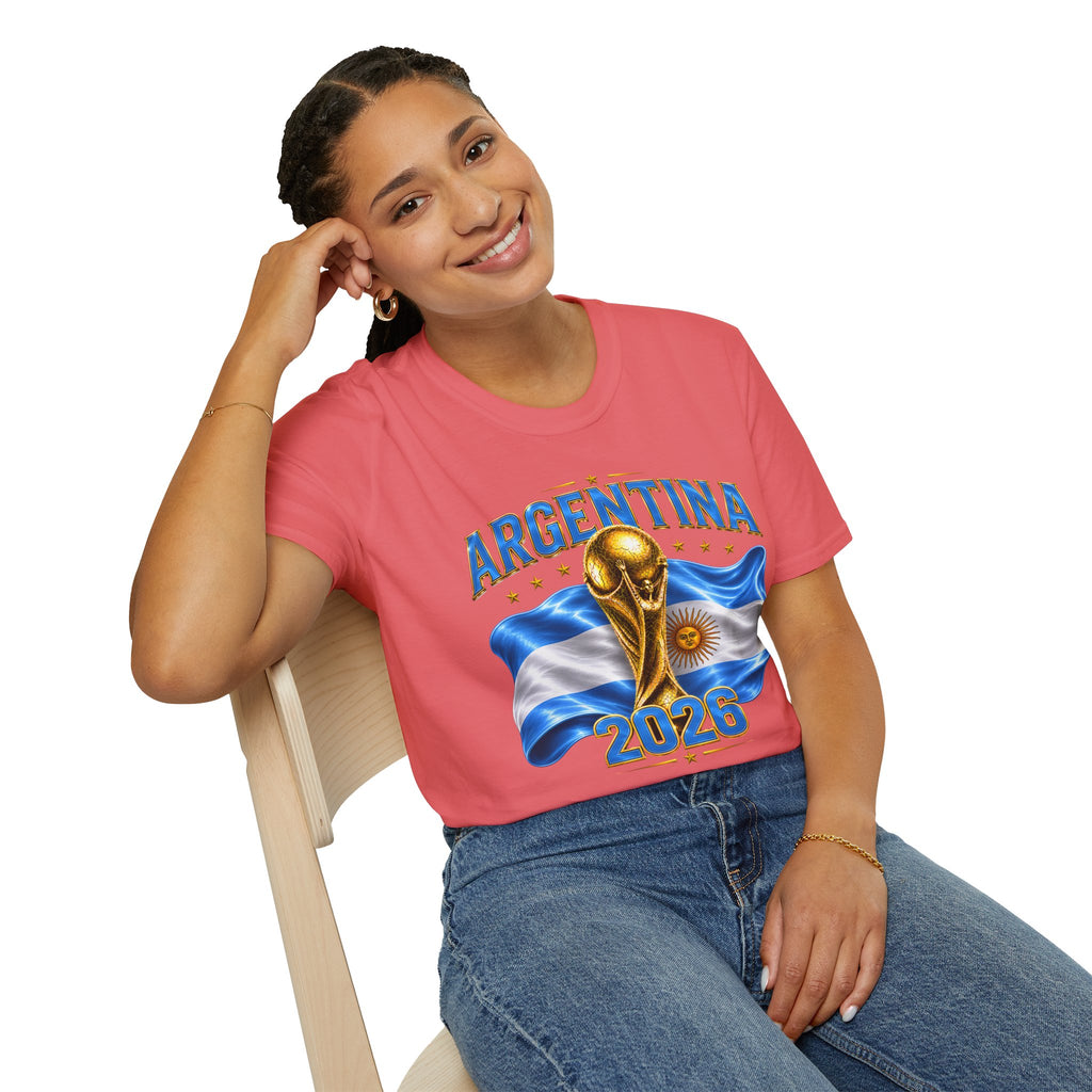 Argentina 2026 World Cup T-Shirt — Golden Trophy & Flag Soccer Fan Tee