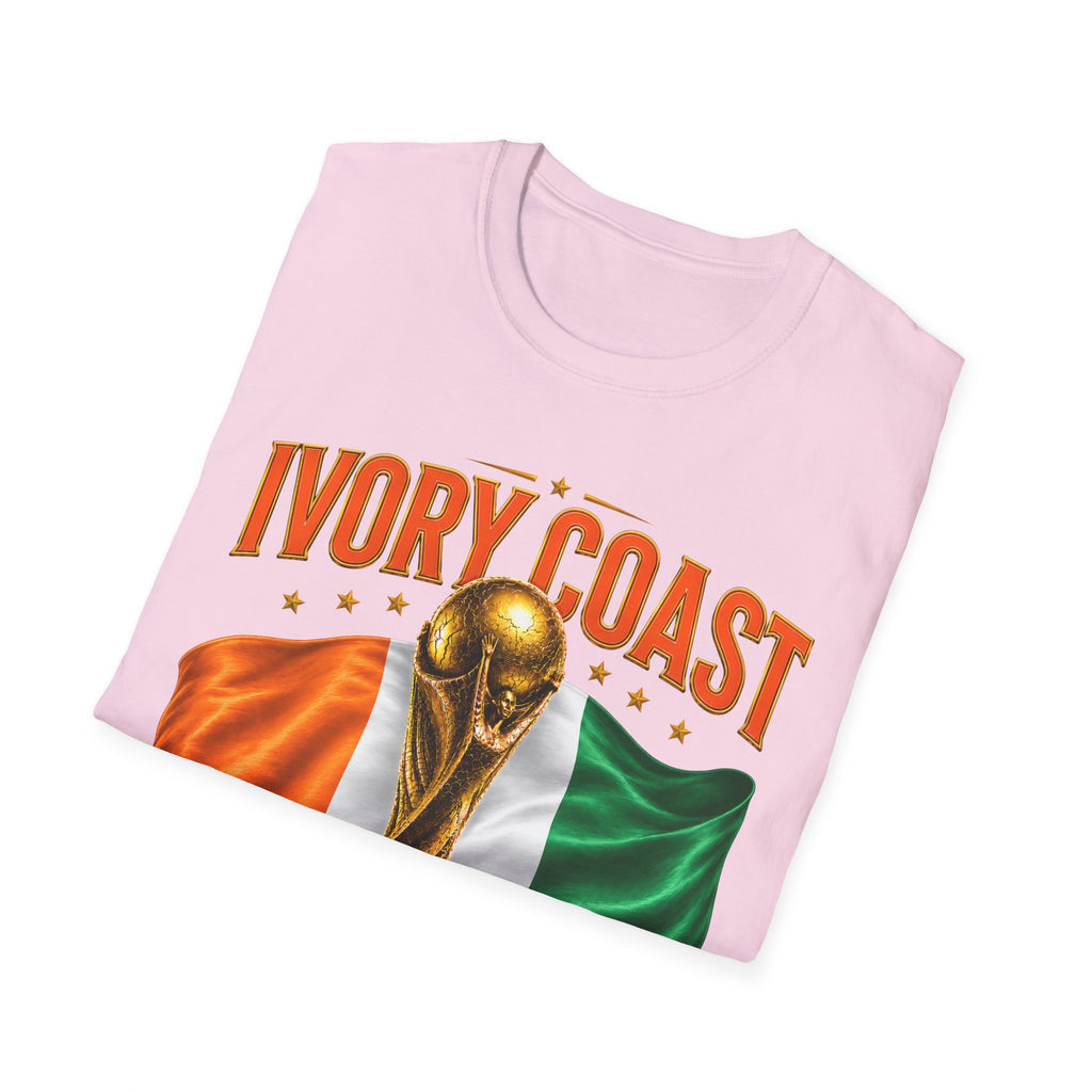 Ivory Coast 2026 World Cup T‑Shirt — FIFA Trophy & Flag Soccer Fan Tee