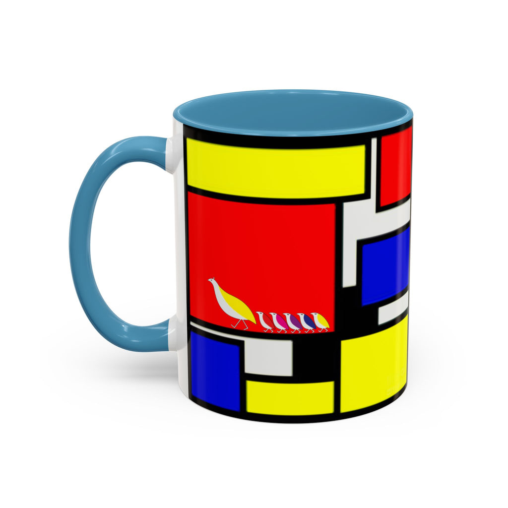 IKIYK School Bus Mondrian Style Geometric Pattern Mug | Accent Coffee Mug 11oz 15oz 1970s